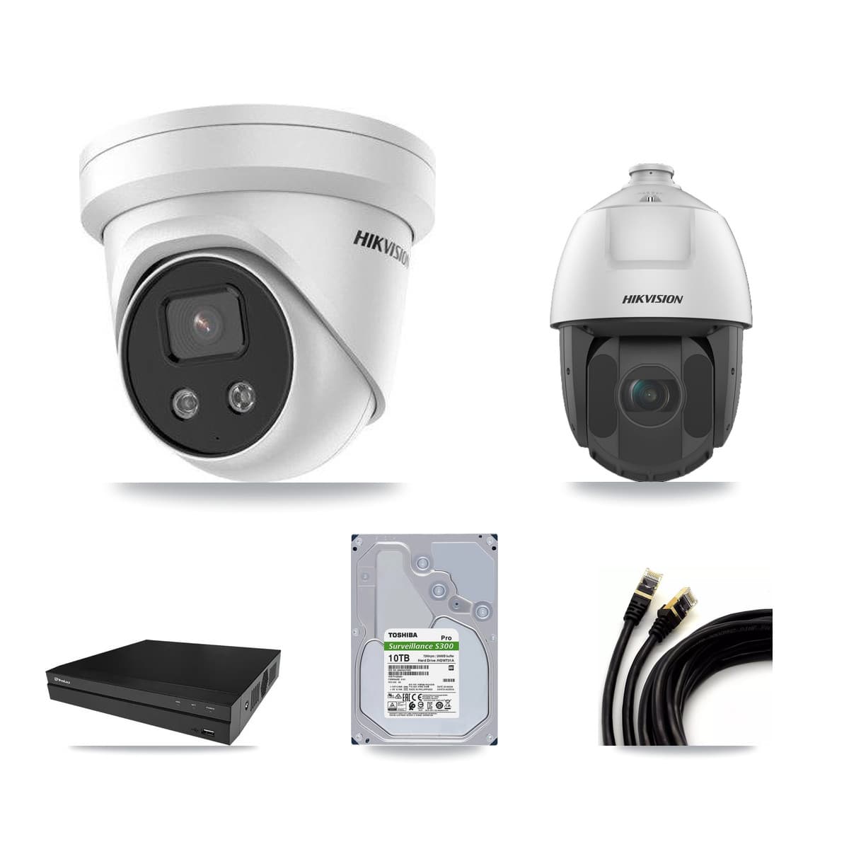Hikvision & Prolux 8-Channel 2MP – 5MP CCTV Kit — 7 5MP Turret + 1 2MP PTZ Cameras + 10TB Recording