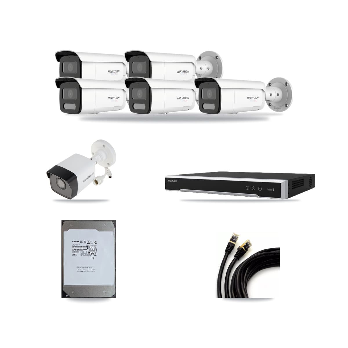 Hikvision 16-Channel 5MP – 4K CCTV Kit — 1 5MP + 5 White 4K Bullet Cameras + 14TB Recording (DS-7616NI-M2 Recorder) - Image 1