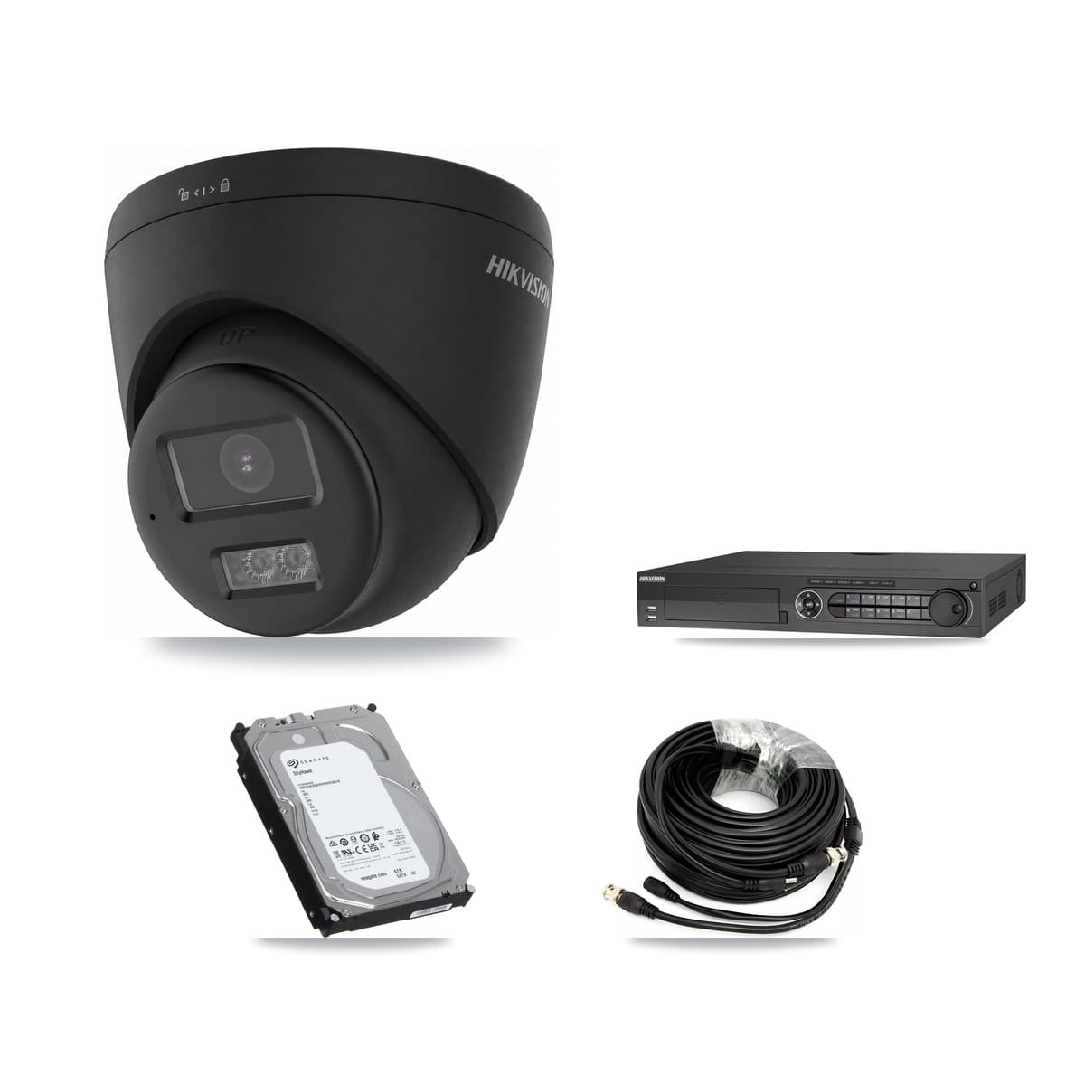 Hikvision 32-Channel 4K CCTV Kit — 6 Black Turret Cameras + 3× 6TB Recording