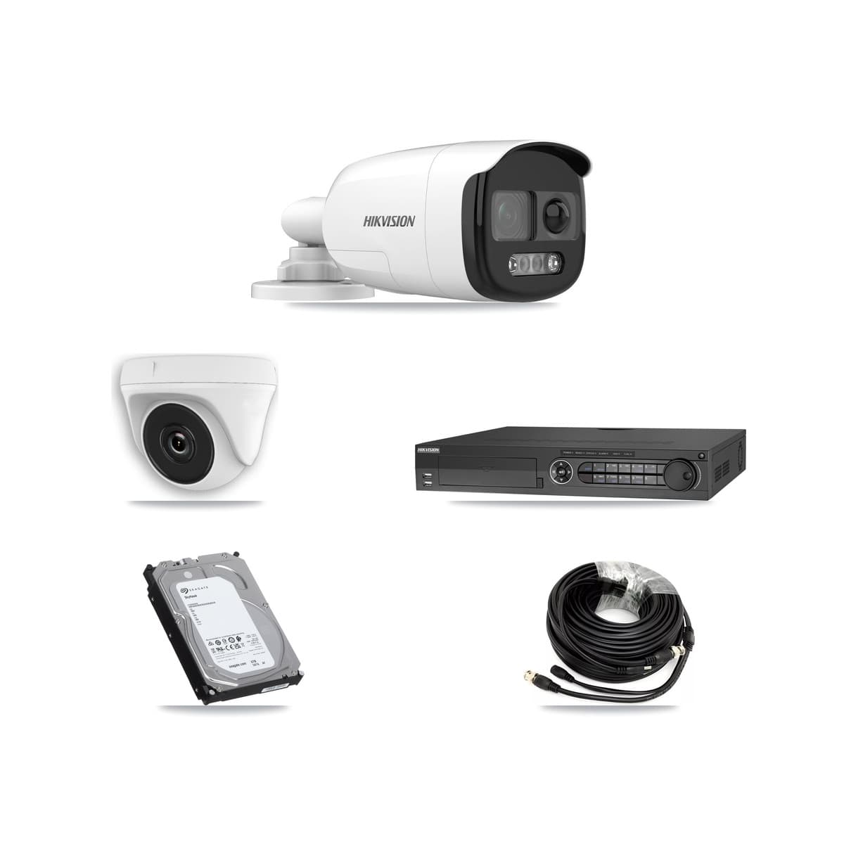 Hikvision 32-Channel 2MP – 5MP CCTV Kit — 4 DS-2CE12KF3T 5MP Bullet + 1 White HDT-2MP-N20W 2MP Dome Cameras + 6TB Recording (DS-7332HQHI Recorder)