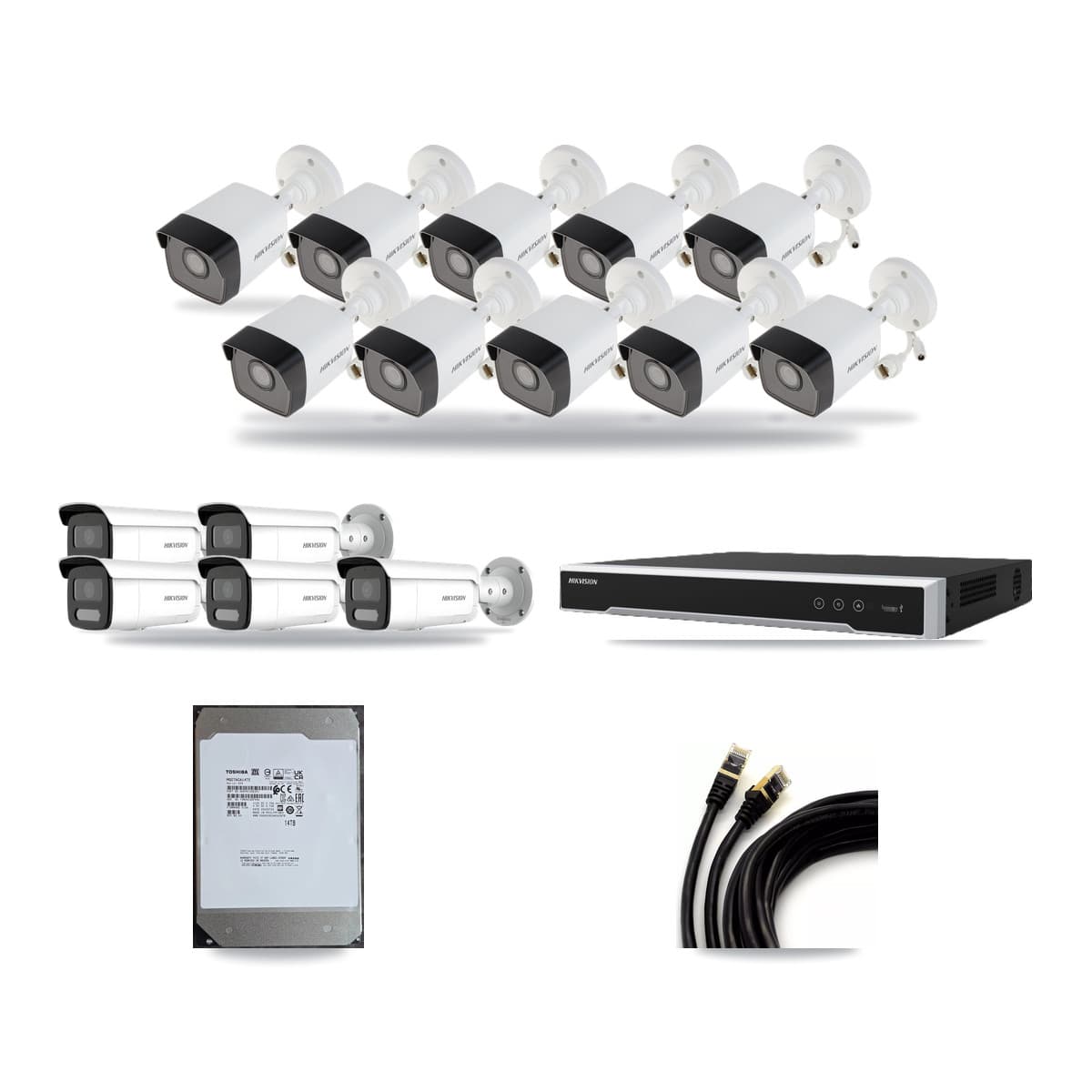 Hikvision 16-Channel 4MP – 5MP CCTV Kit — 10 5MP + 5 4MP Bullet Cameras + 14TB Recording - Image 1