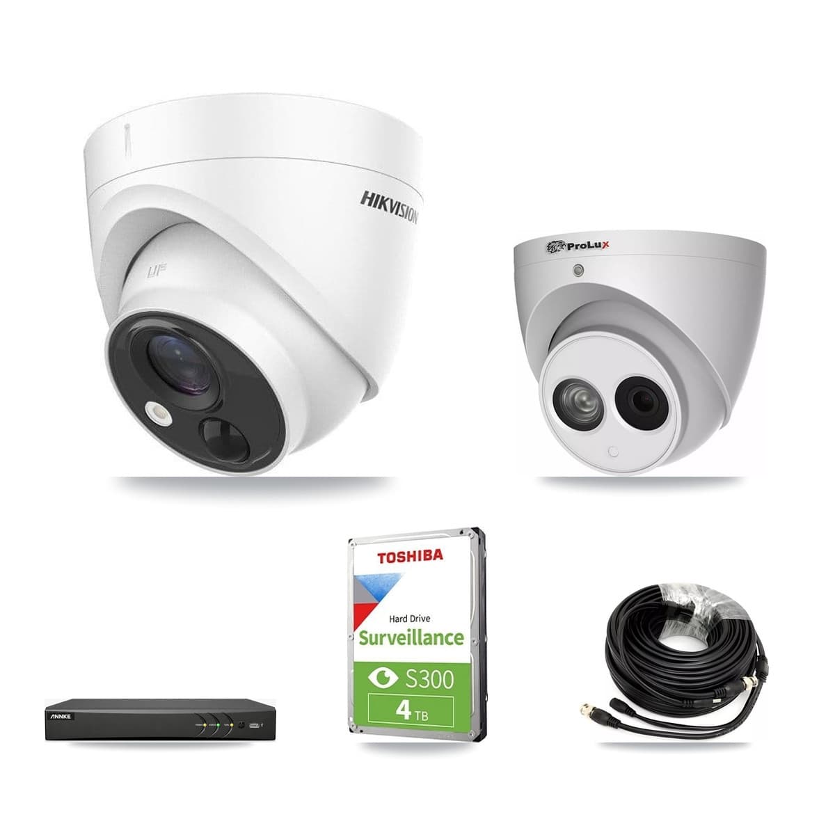 4-Channel 4MP – 5MP CCTV Kit — 2 DS-2CE71H0T 5MP + 1 PXC-612C4W-A 4MP Turret Cameras + 4TB Recording (AN-DV4-8MP Recorder)
