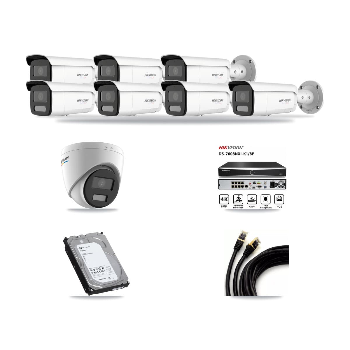 Hikvision 8-Channel 2MP – 4K CCTV Kit — 1 2MP Turret + 7 4K Bullet Cameras + 6TB Recording - Image 1