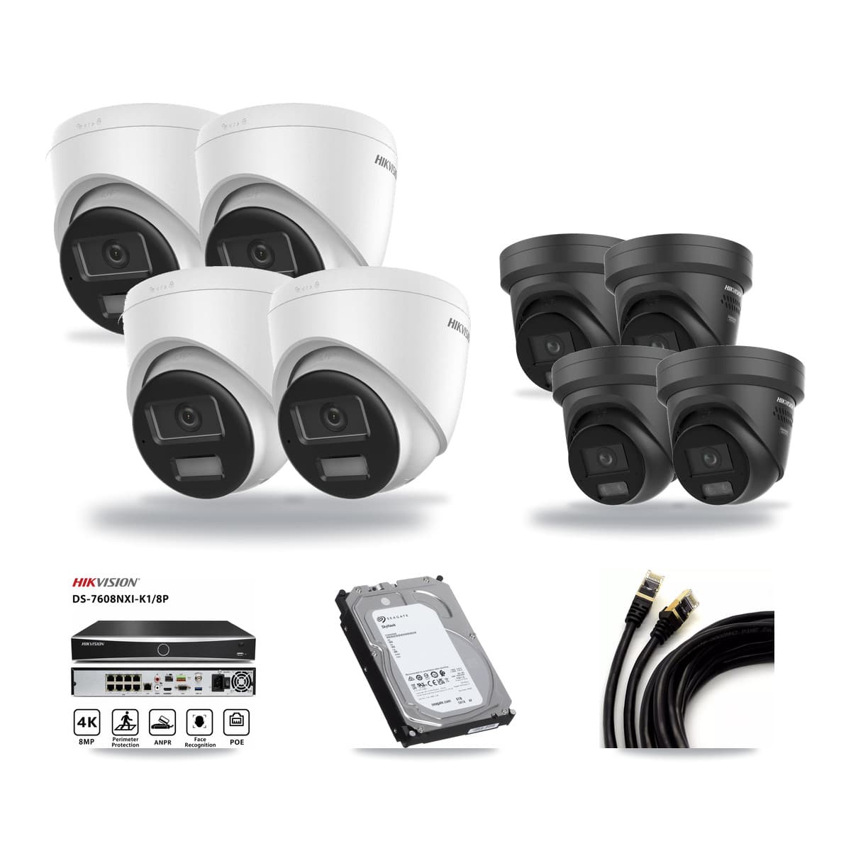Hikvision 8-Channel 4K CCTV Kit — 4 DS-2CD1383G2 + 4 DS-2CD2387G3 Turret Cameras + 6TB Recording - Image 1