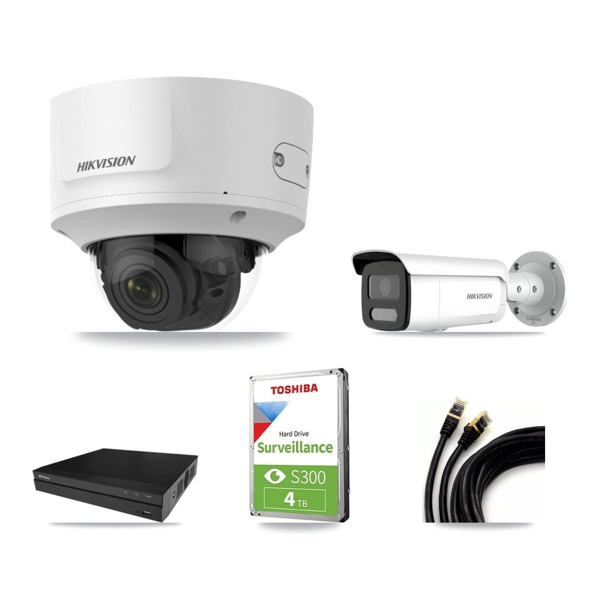 Hikvision & Prolux 16-Channel 2MP – 4MP CCTV Kit — 2 2MP Dome + 2 4MP Bullet Cameras + 4TB Recording