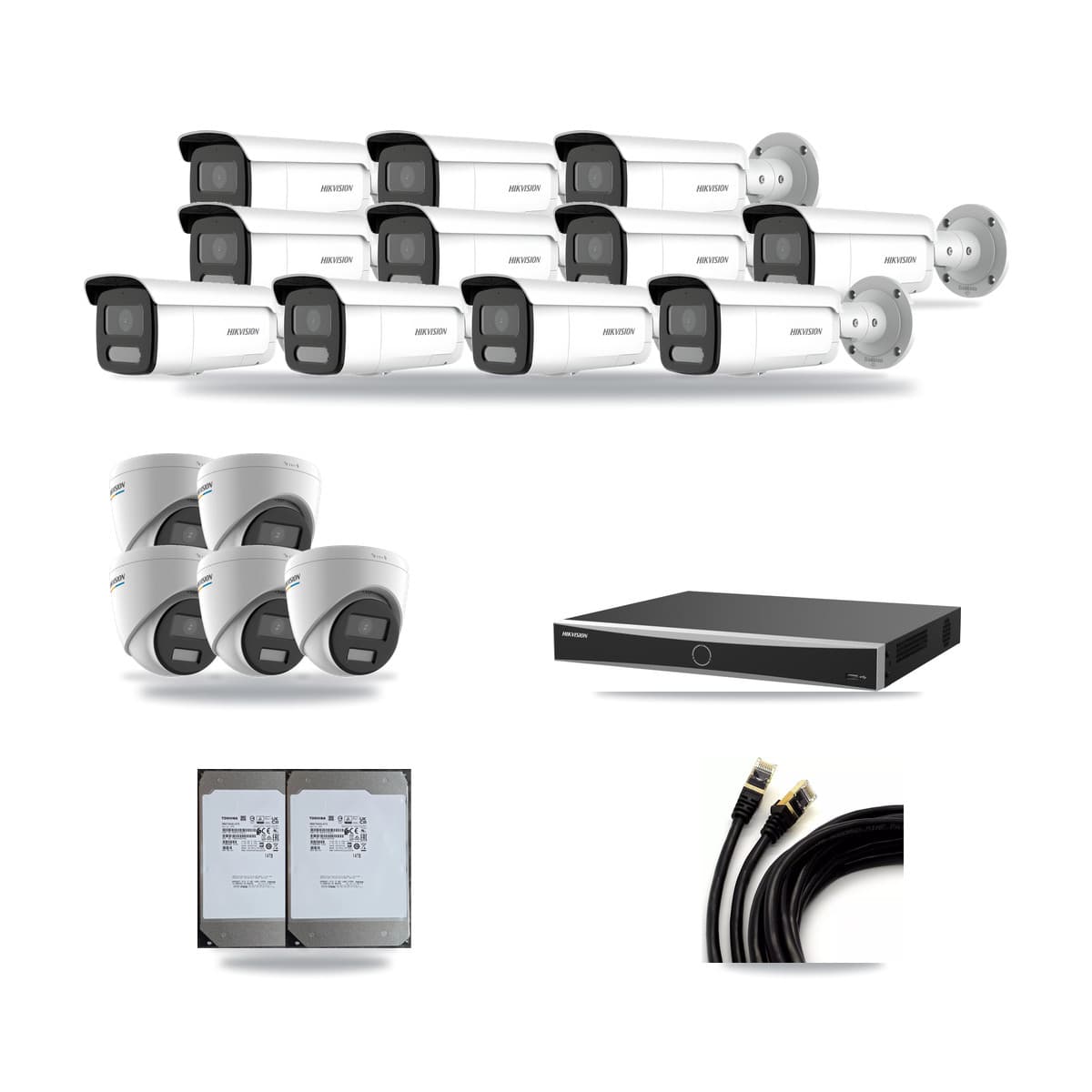 Hikvision 16-Channel 2MP – 4MP CCTV Kit — 5 2MP Turret + 11 4MP Bullet Cameras + 2× 14TB Recording - Image 1