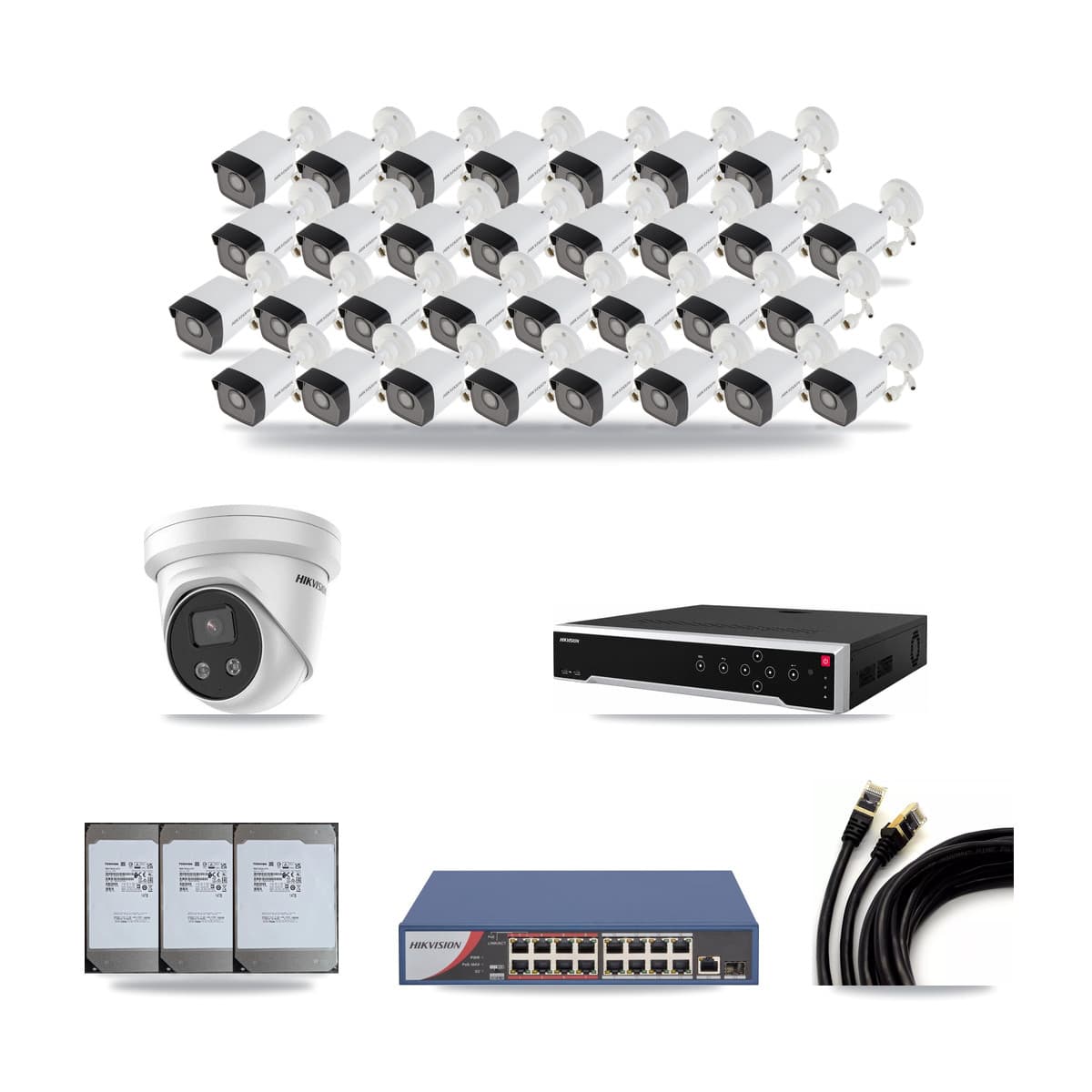 Hikvision 32-Channel 5MP CCTV Kit — 31 Bullet + 1 Turret Cameras + 3× 14TB Recording - Image 1
