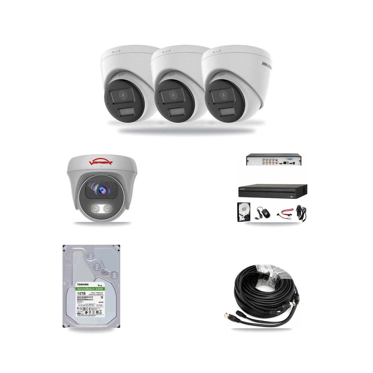 8-Channel 5MP – 4K CCTV Kit — 3 4K Turret + 1 White 5MP Cameras + 10TB Recording (XVR-3108AD Recorder) - Image 1