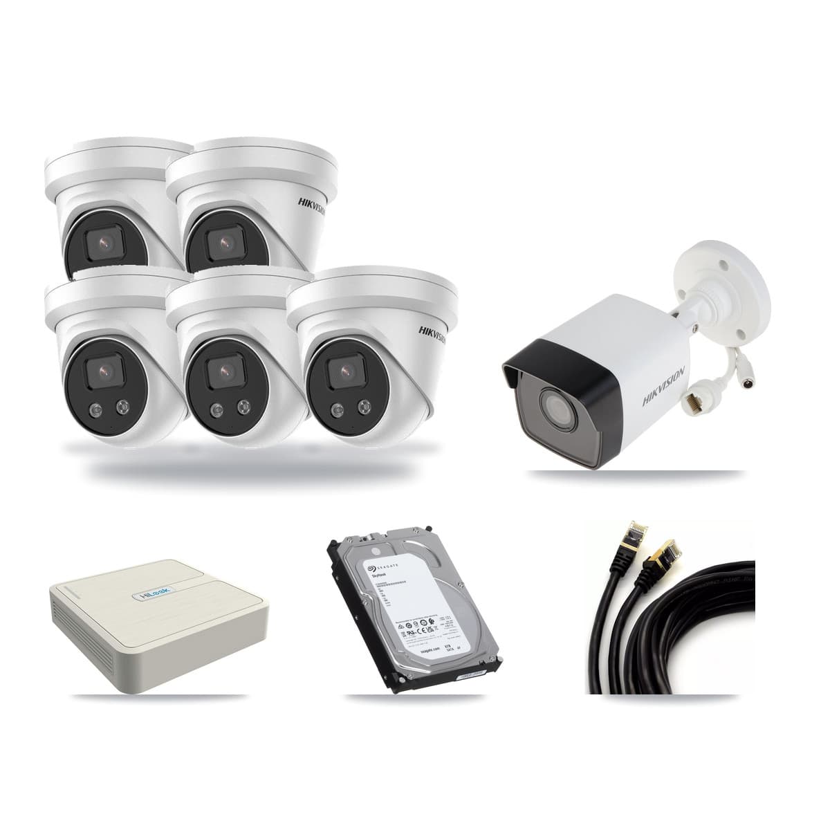 Hikvision & HiLook 8-Channel 5MP CCTV Kit — 1 Bullet + 5 Turret Cameras + 6TB Recording - Image 1