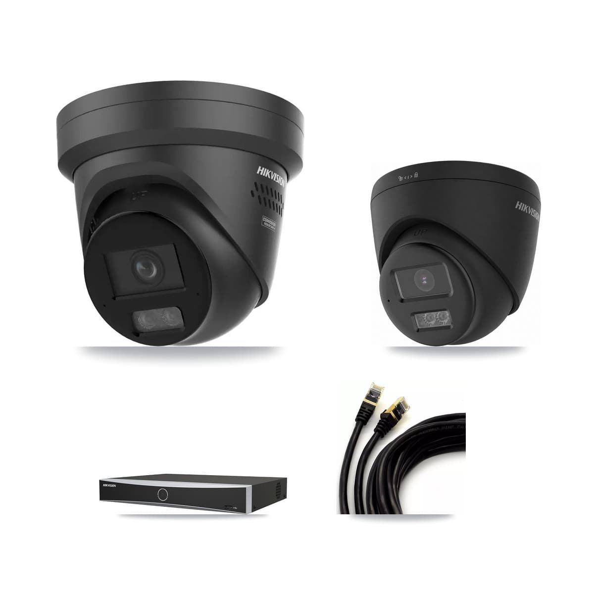 Hikvision 4-Channel 4K CCTV Kit — 1 Black DS-2CD1383G2 + 2 Black DS-2CD2387G3 Turret Cameras + 8TB Recording - Image 1