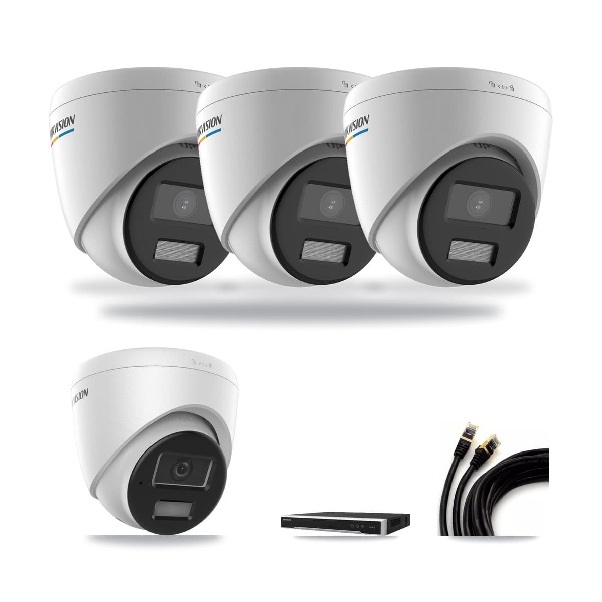 Hikvision 8-Channel 2MP – 4MP CCTV Kit — 3 2MP + 1 4MP Turret Cameras + 3TB Recording (DS-7608NI-M2 Recorder) - Image 1