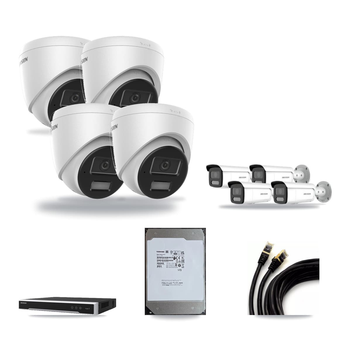 Hikvision 16-Channel 4MP CCTV Kit — 4 Turret + 4 Bullet Cameras + 14TB Recording (DS-7616NI-M2 Recorder) - Image 1