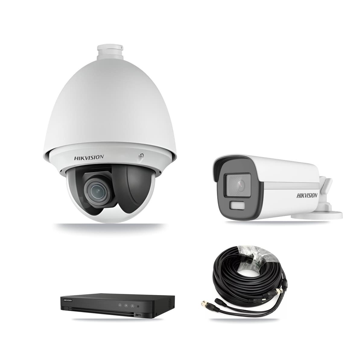 Hikvision 4-Channel 2MP – 4K CCTV Kit — 1 2MP PTZ + 1 4K Bullet Cameras + 3TB Recording (IDS-7204HUHI Recorder)