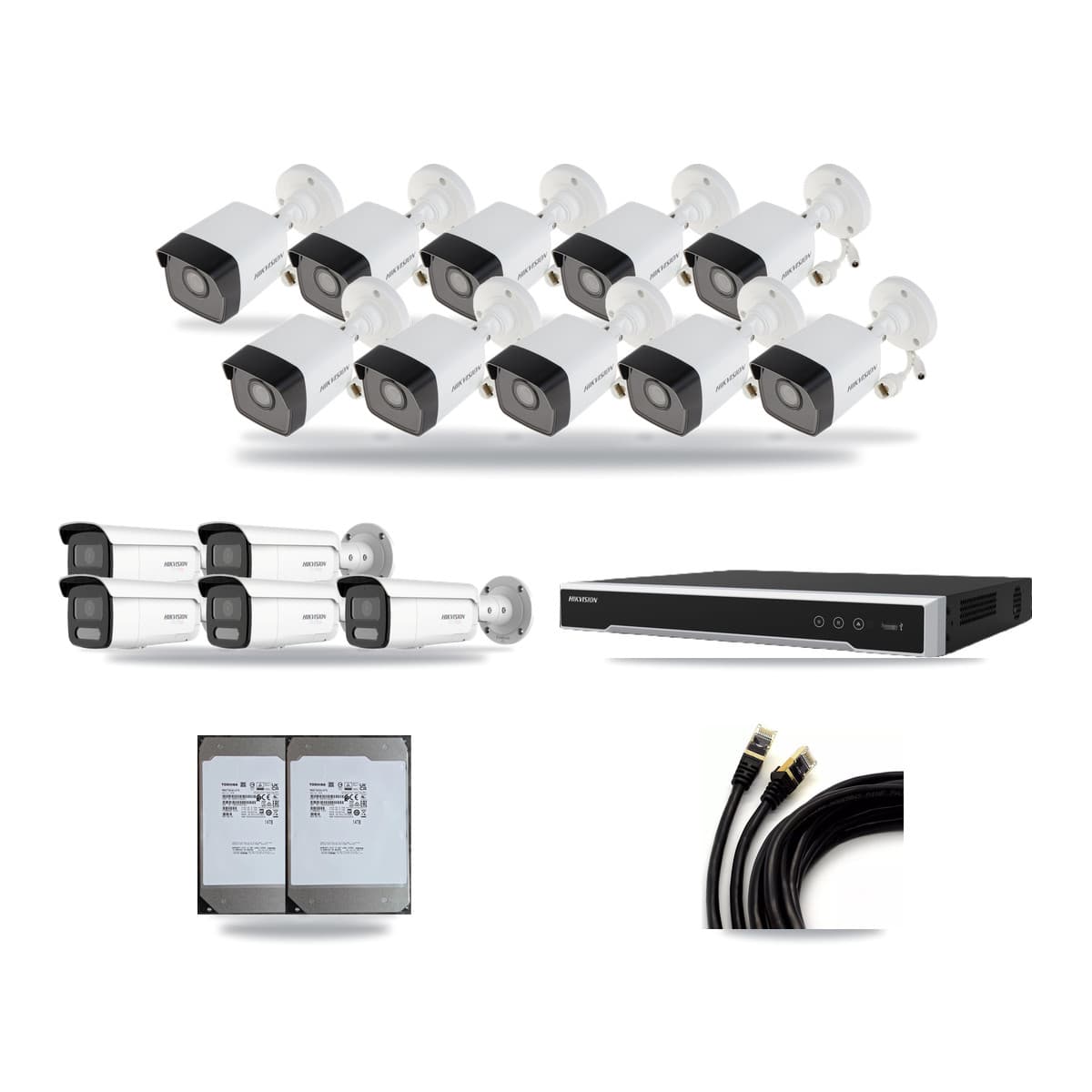 Hikvision 16-Channel 5MP – 4K CCTV Kit — 10 5MP + 5 White 4K Bullet Cameras + 2× 14TB Recording (DS-7616NI-M2 Recorder) - Image 1