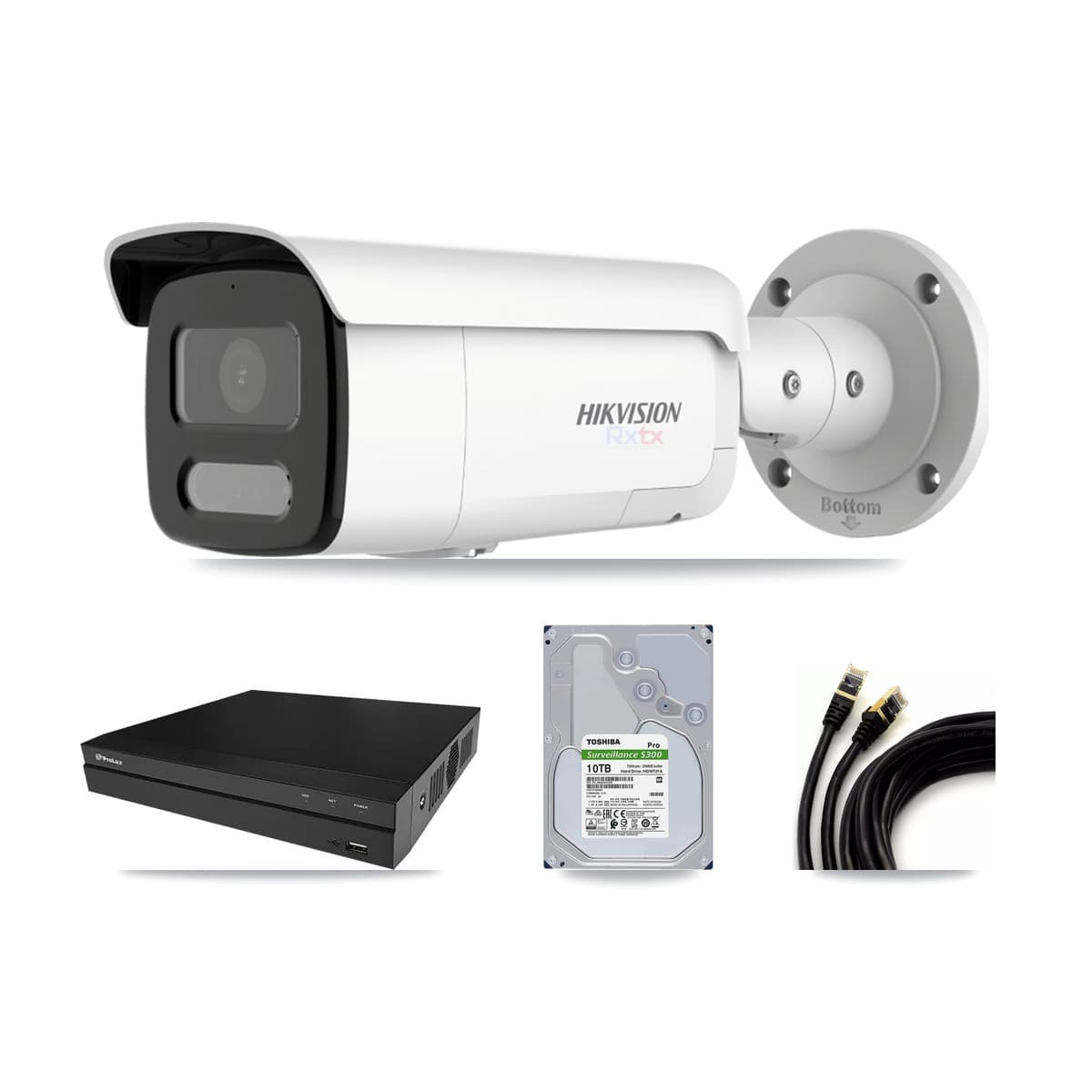 Hikvision & Prolux 8-Channel 4K CCTV Kit — 8 White Bullet Cameras + 10TB Recording