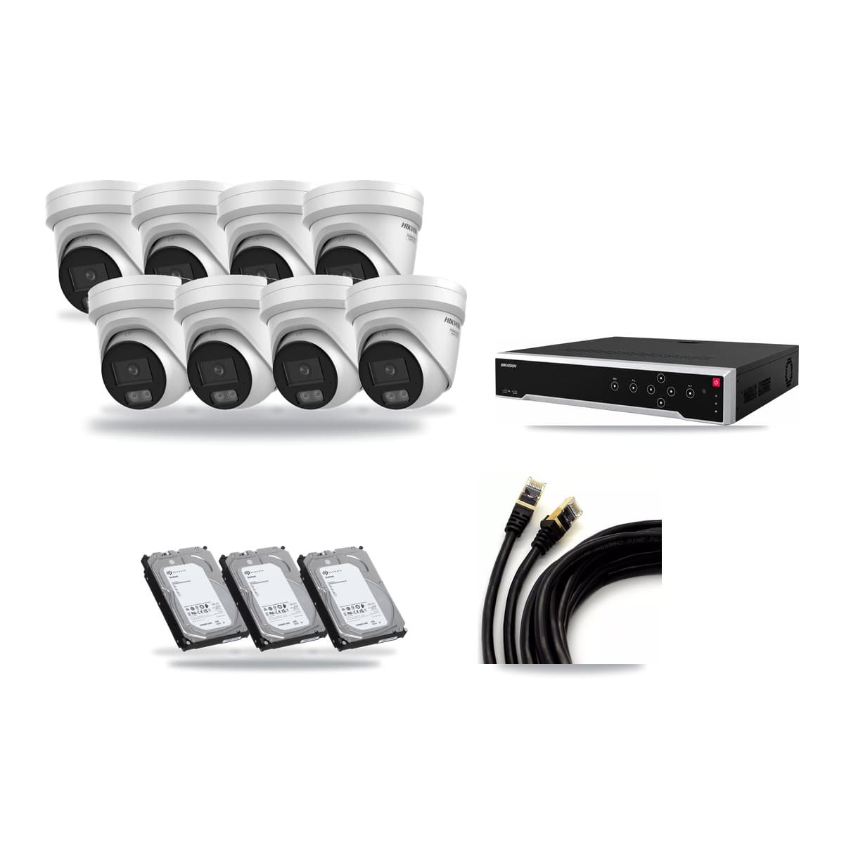 Hikvision 32-Channel 4K CCTV Kit — 8 DS-2CD2387G3 Turret Cameras + 3× 6TB Recording - Image 1