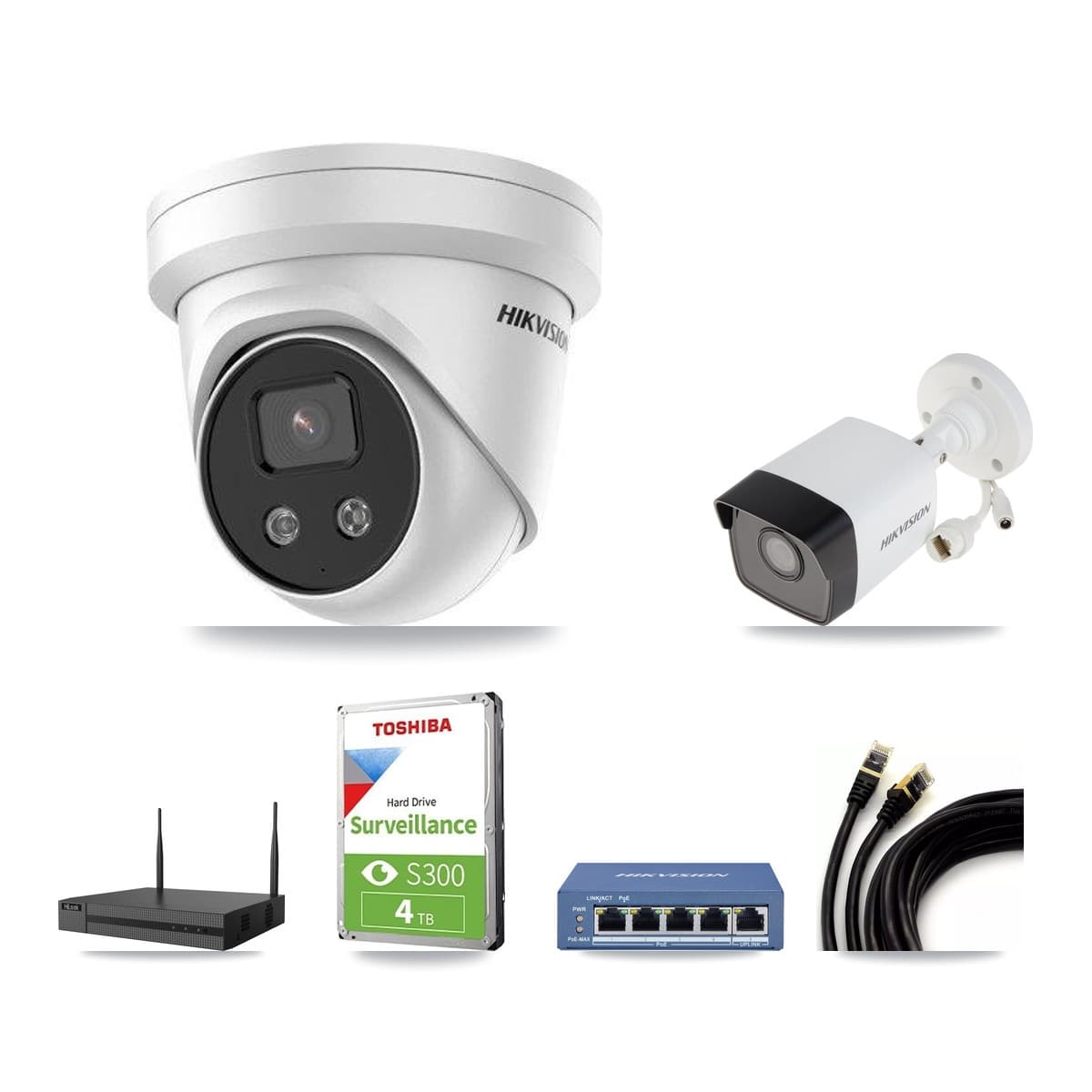Hikvision & HiLook 4-Channel 5MP CCTV Kit — 1 Bullet + 2 Turret Cameras + 4TB Recording - Image 1