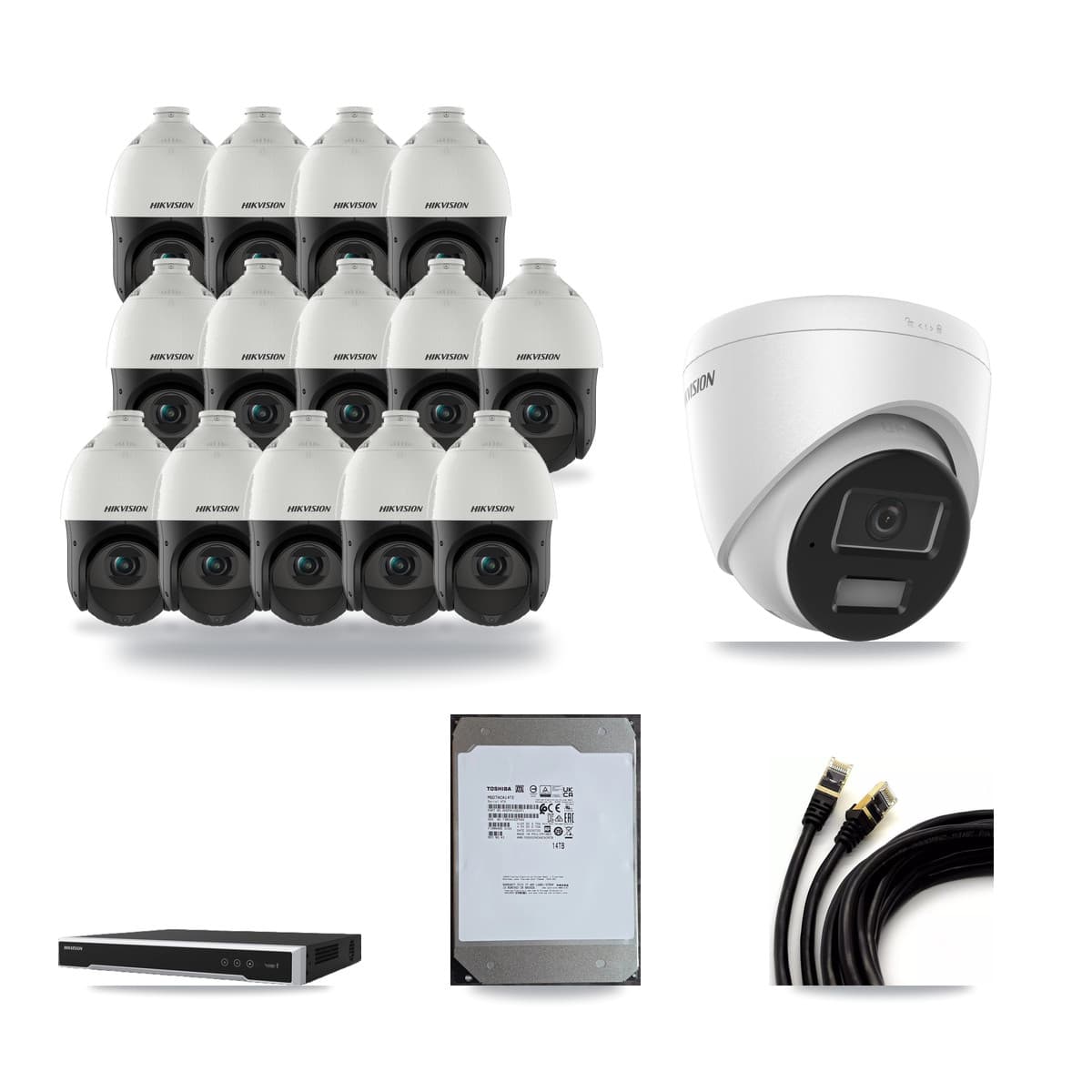 Hikvision 16-Channel 4MP CCTV Kit — 1 Turret + 14 PTZ Cameras + 14TB Recording (DS-7616NI-M2 Recorder) - Image 1