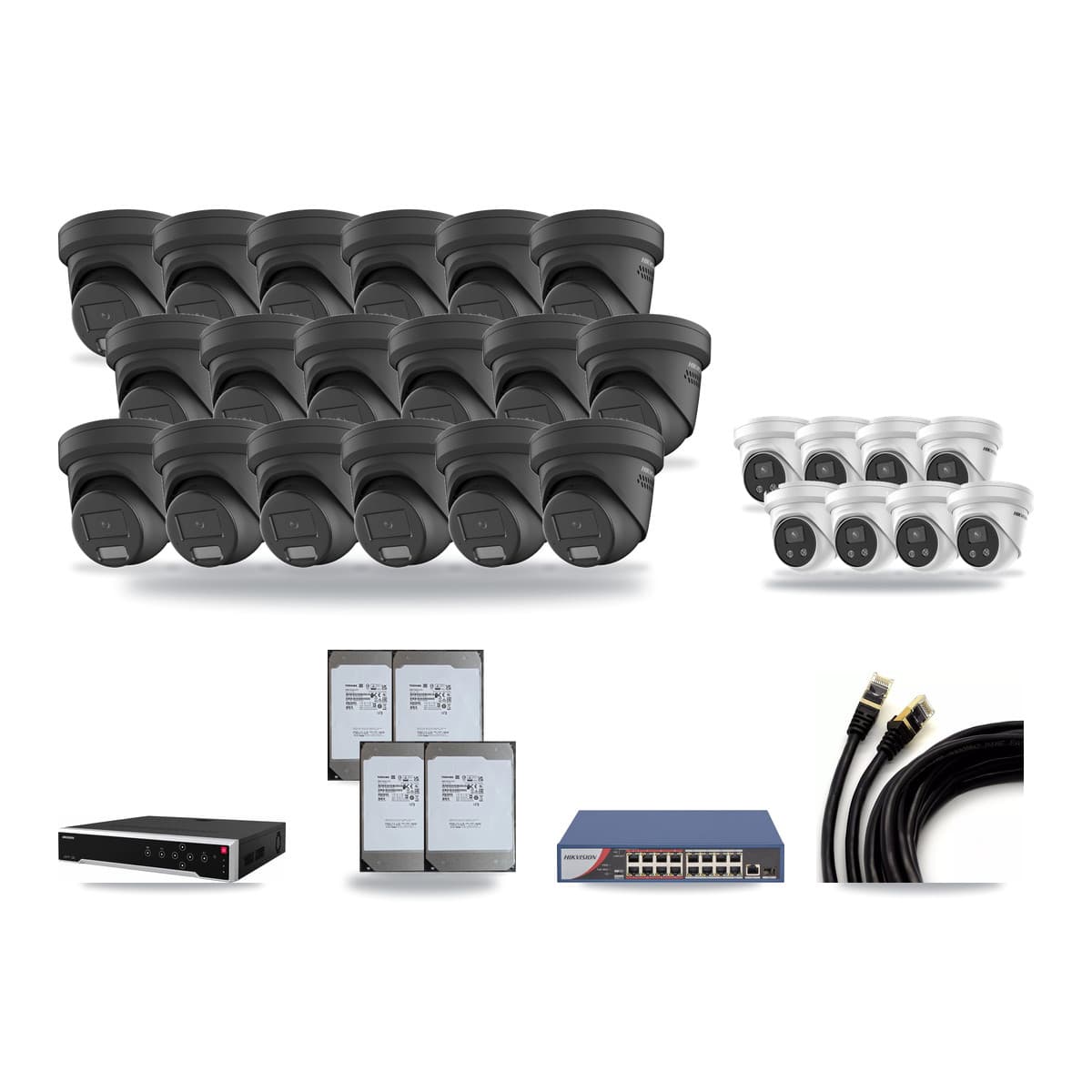 Hikvision 32-Channel 4MP – 5MP CCTV Kit — 18 4MP + 8 5MP Turret Cameras + 4× 14TB Recording - Image 1