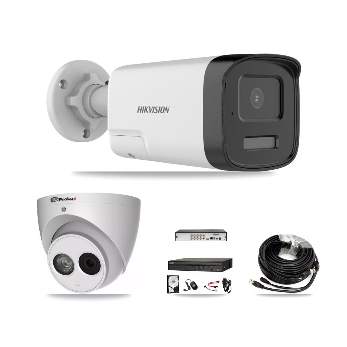 8-Channel 4MP – 5MP CCTV Kit — 5 DS-2CE17K0T 5MP Bullet + 1 PXC-612C4W-A 4MP Turret Cameras + 8TB Recording (XVR-3108AD Recorder)