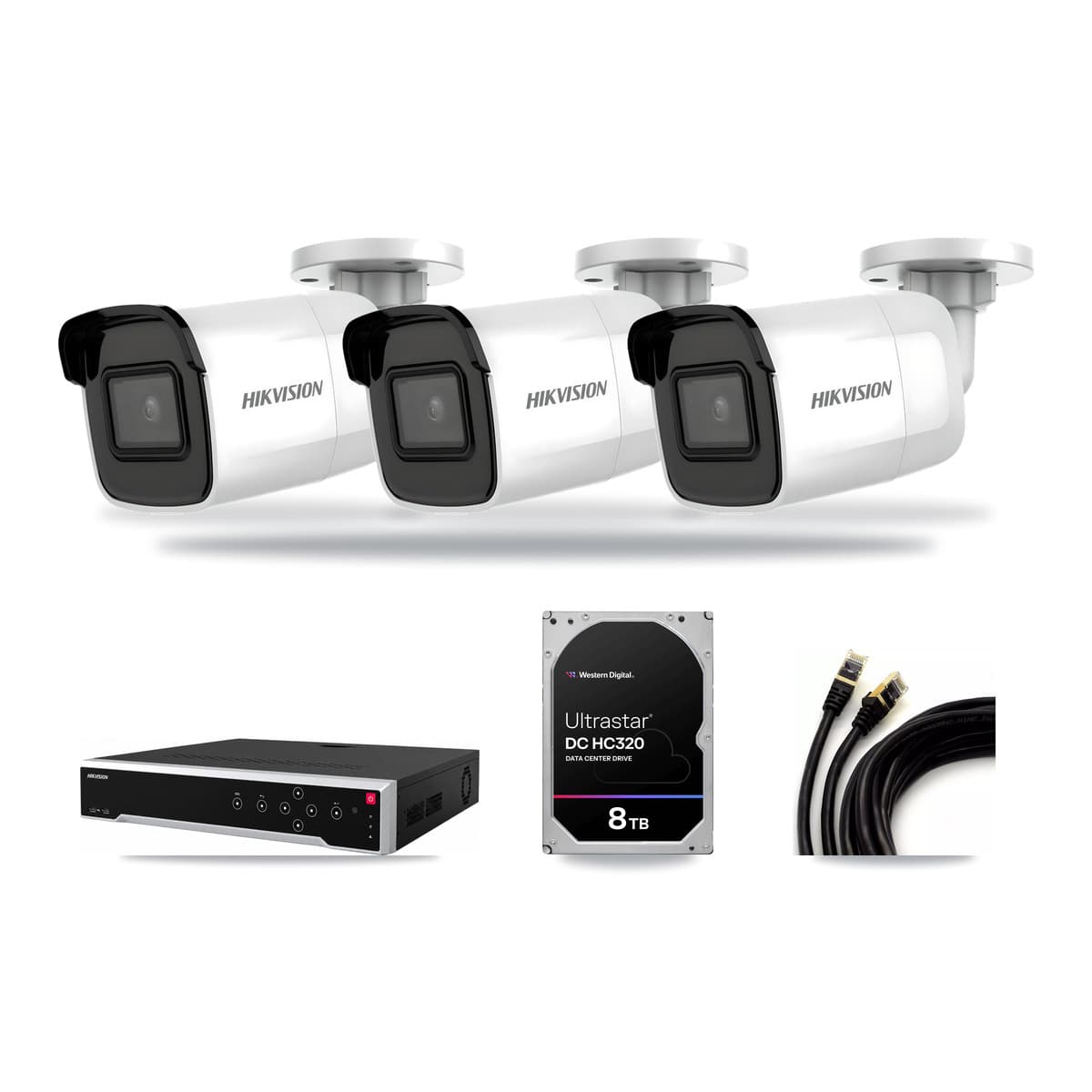 Hikvision 32-Channel 4K CCTV Kit — 3 DS-2CD2085G1 Bullet Cameras + 8TB Recording - Image 1