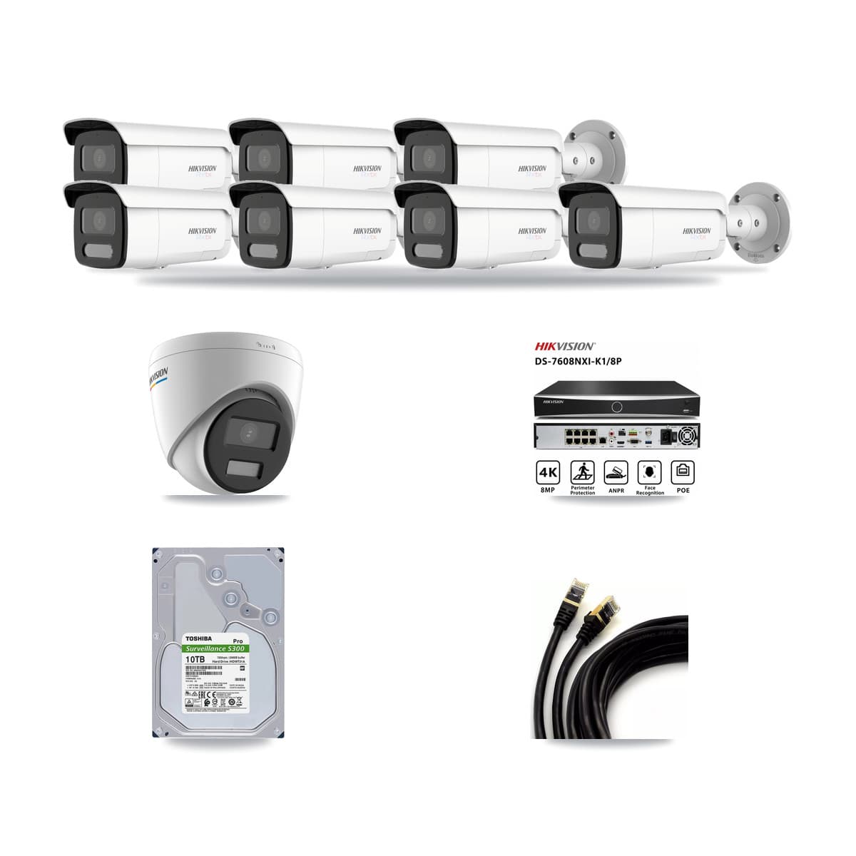 Hikvision 8-Channel 2MP – 4K CCTV Kit — 1 2MP Turret + 7 4K Bullet Cameras + 10TB Recording - Image 1