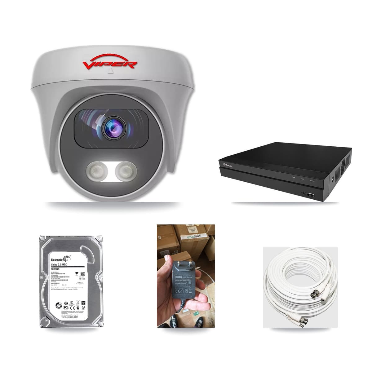 Viper & Prolux 8-Channel 5MP CCTV Kit — 1 White Camera + 1TB Recording (PXD-5208AN Recorder) - Image 1