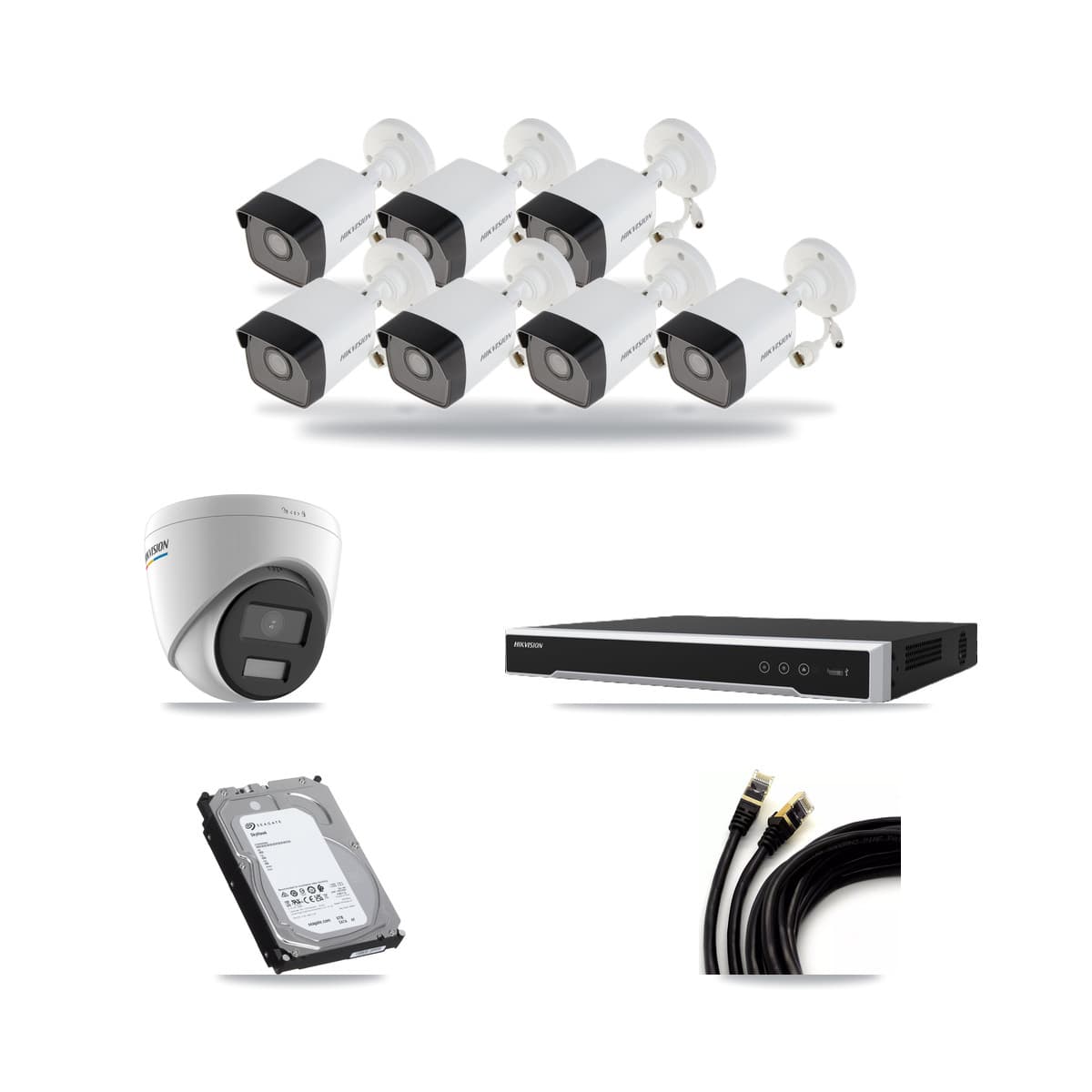 Hikvision 16-Channel 2MP – 5MP CCTV Kit — 7 5MP Bullet + 1 2MP Turret Cameras + 6TB Recording (DS-7616NI-M2 Recorder) - Image 1