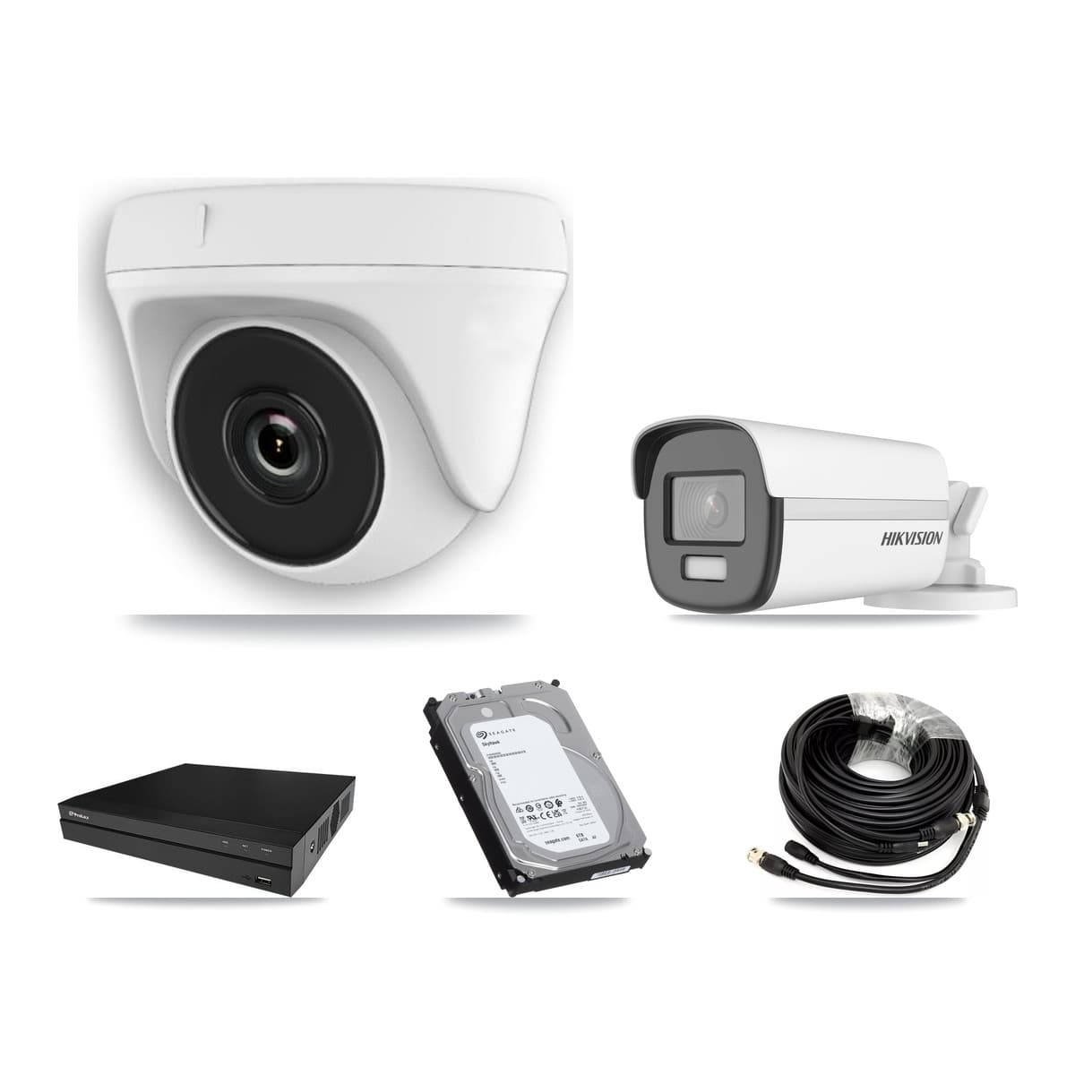 Hikvision & Prolux 8-Channel 2MP – 4K CCTV Kit — 1 4K Bullet + 7 White 2MP Dome Cameras + 6TB Recording (PXD-5208AN Recorder)