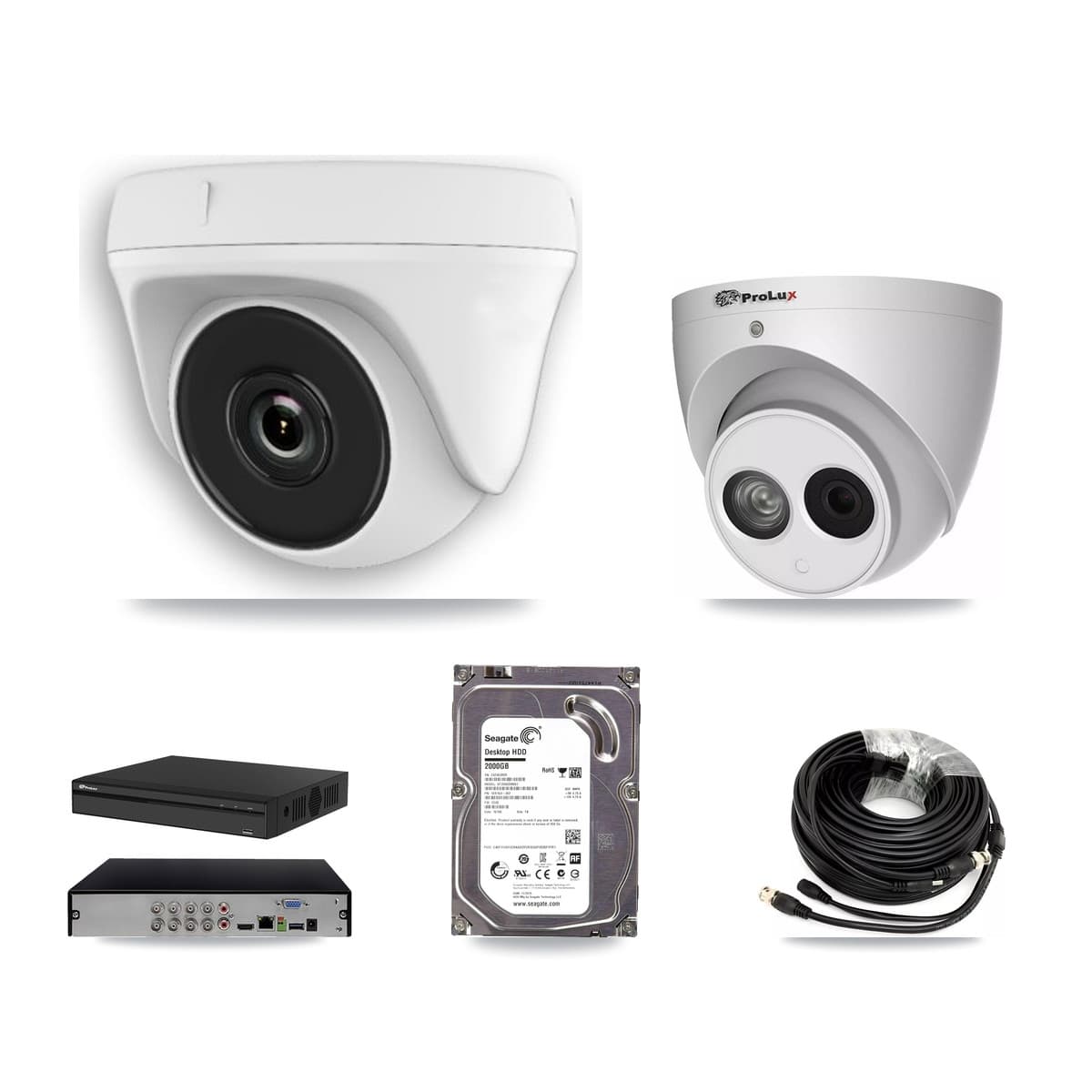Prolux 8-Channel 2MP – 4MP CCTV Kit — 1 White 2MP Dome + 1 4MP Turret Cameras + 2TB Recording (PXD-5108HS Recorder) - Image 1