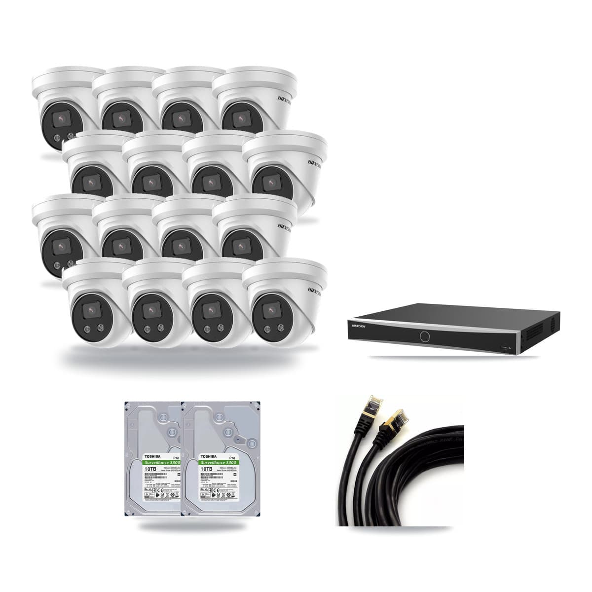 Hikvision 16-Channel 5MP CCTV Kit — 16 Turret Cameras + 2× 10TB Recording (DS-7616NXI Recorder) - Image 1