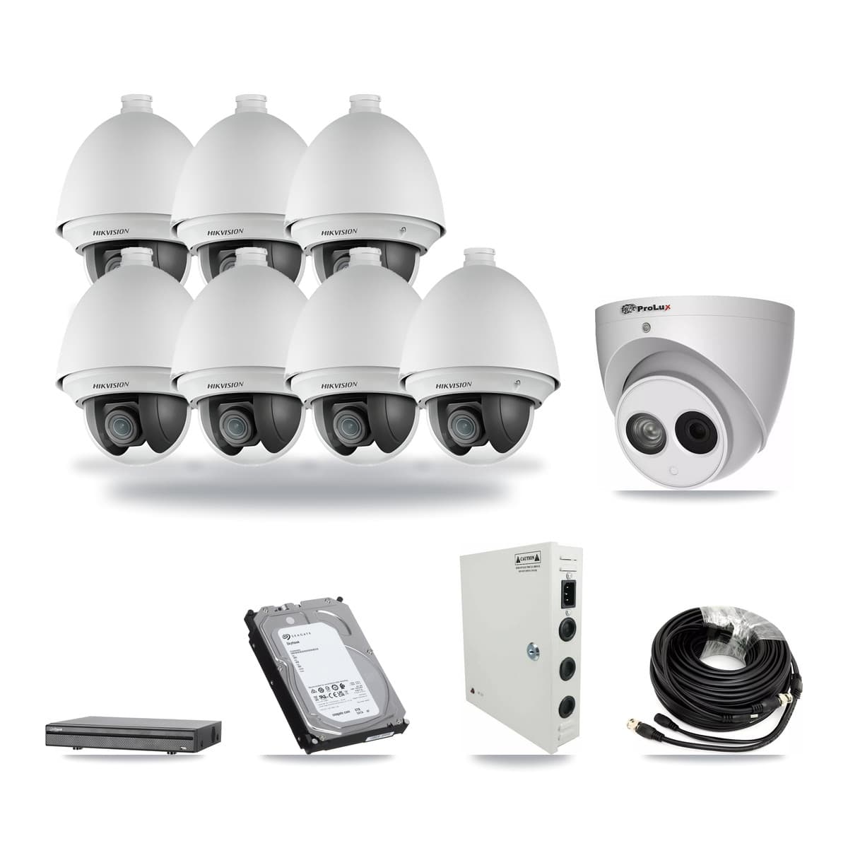 8-Channel 2MP – 4MP CCTV Kit — 7 2MP PTZ + 1 4MP Turret Cameras + 6TB Recording (DH-XVR5108H Recorder) - Image 1