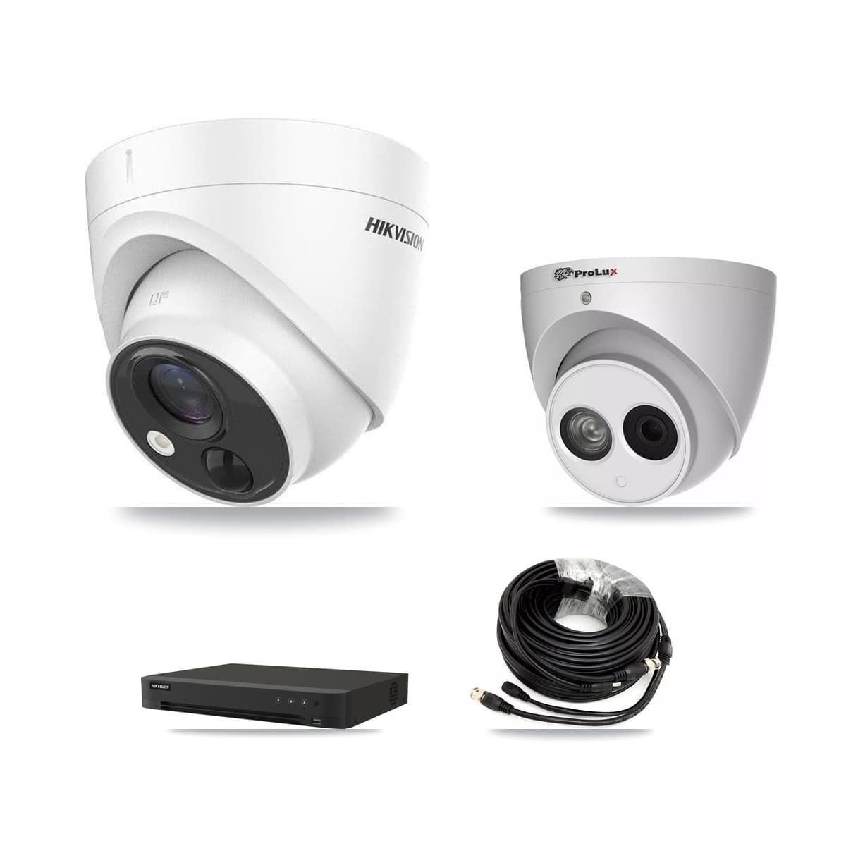 Hikvision & Prolux 8-Channel 4MP – 5MP CCTV Kit — 5 DS-2CE71H0T-PIRLO 5MP + 1 PXC-612C4W-A-POC 4MP Turret Cameras + 8TB Recording (IDS-7208HUHI-M1/XT Recorder)