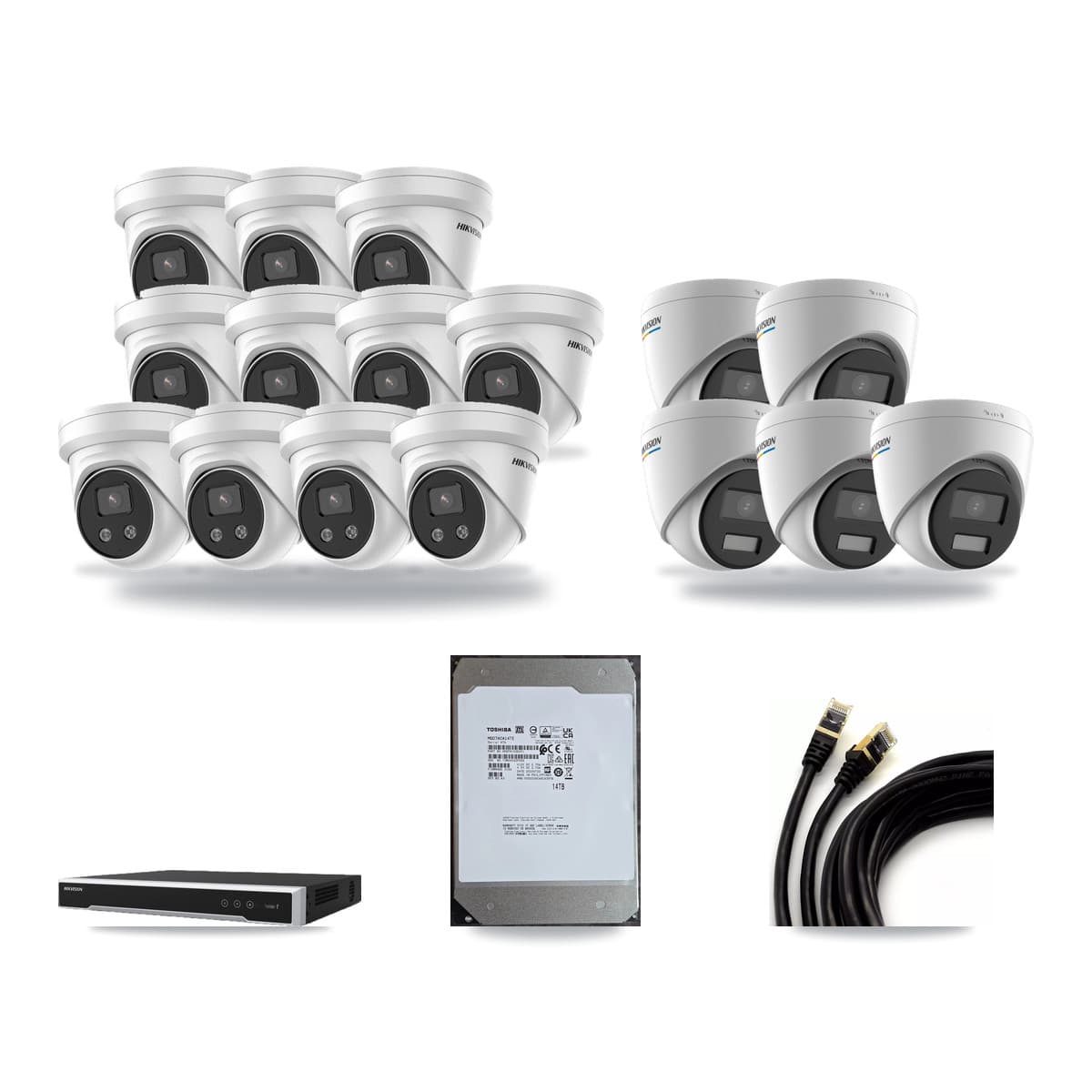 Hikvision 16-Channel 2MP – 5MP CCTV Kit — 5 2MP + 11 5MP Turret Cameras + 14TB Recording (DS-7616NI-M2 Recorder) - Image 1