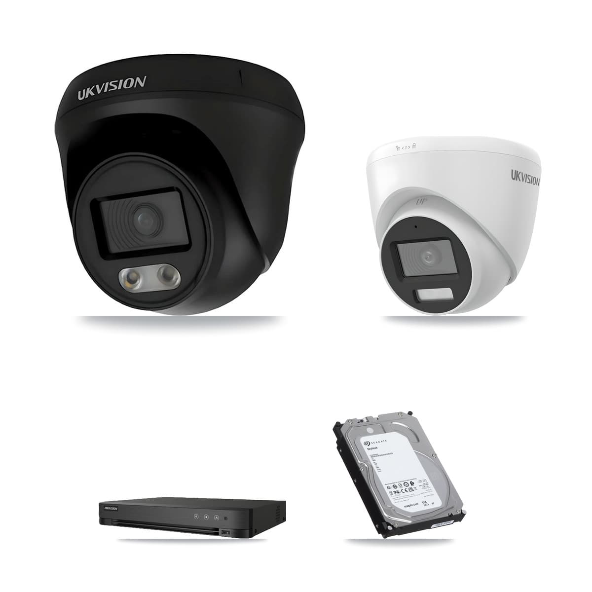 Hikvision iDS-7208HUHI-M1/E 8-Channel DVR CCTV Kit — 2× UKVISION 4K Cameras + 6TB HDD
