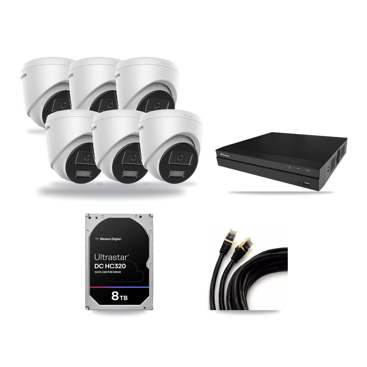 Hikvision & Prolux 8-Channel 4MP CCTV Kit — 6 DS-2CD1343G2 Turret Cameras + 8TB Recording - Image 1