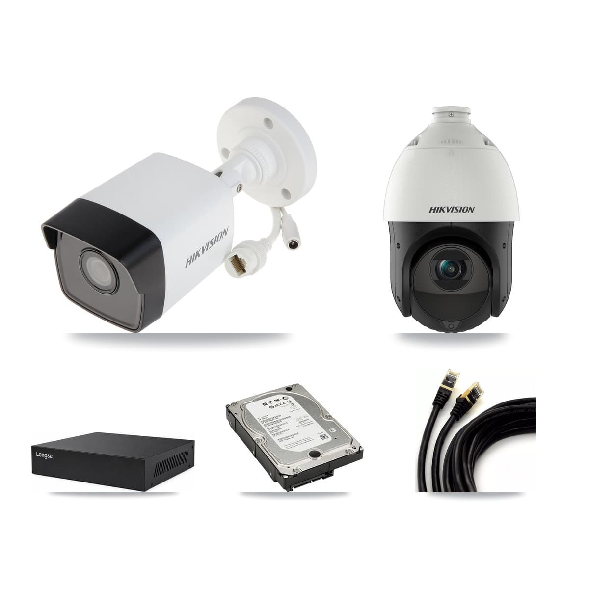 Hikvision & Longse 8-Channel 4MP – 5MP CCTV Kit — 3 5MP Bullet + 1 4MP PTZ Cameras + 5TB Recording