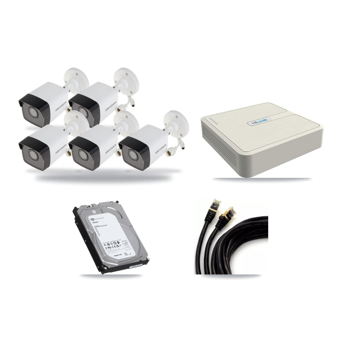 Hikvision & HiLook 8-Channel 5MP CCTV Kit — 5 Bullet Cameras + 6TB Recording (NVR-108H-D Recorder) - Image 1