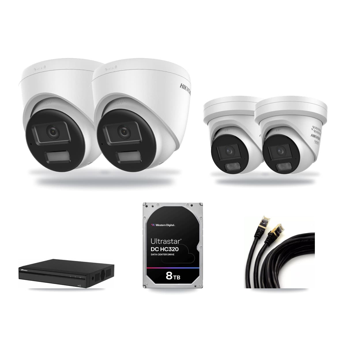 Hikvision & Prolux 4-Channel 4MP – 4K CCTV Kit — 2 4K + 2 4MP Turret Cameras + 8TB Recording - Image 1