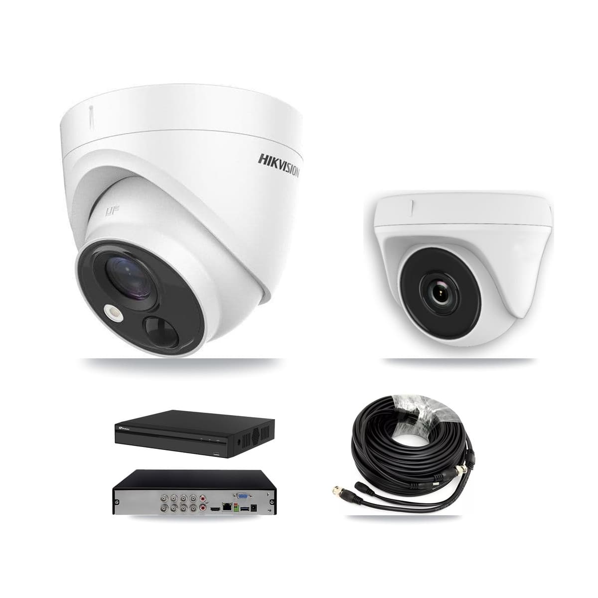 Hikvision & Prolux 8-Channel 2MP – 5MP CCTV Kit — 2 DS-2CE71H0T 5MP Turret + 1 White HDT-2MP-N20W 2MP Dome Cameras + 3TB Recording (PXD-5108HS Recorder) - Image 1
