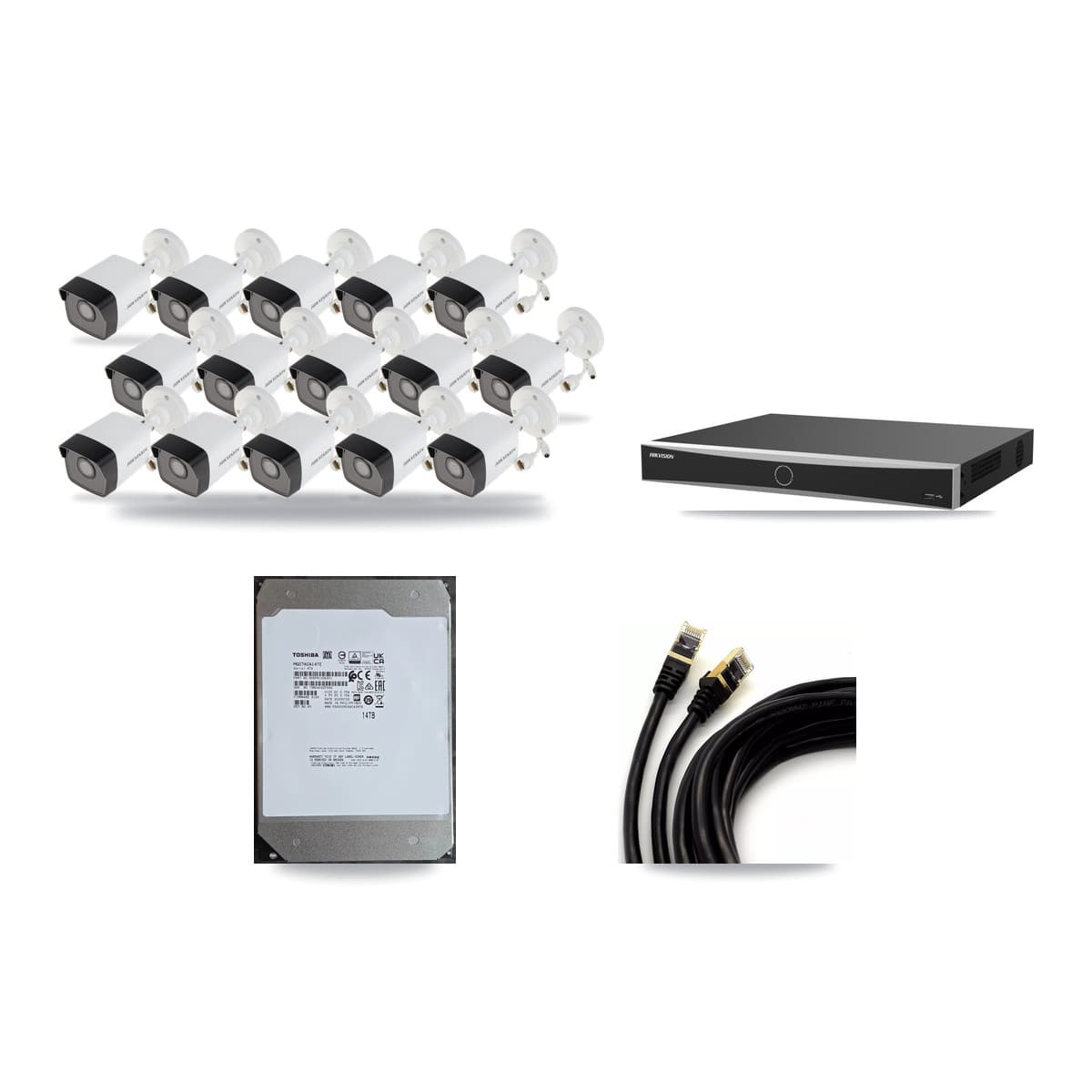 Hikvision 16-Channel 5MP CCTV Kit — 15 Bullet + 1 Dome Cameras + 14TB Recording (DS-7616NXI Recorder) - Image 1