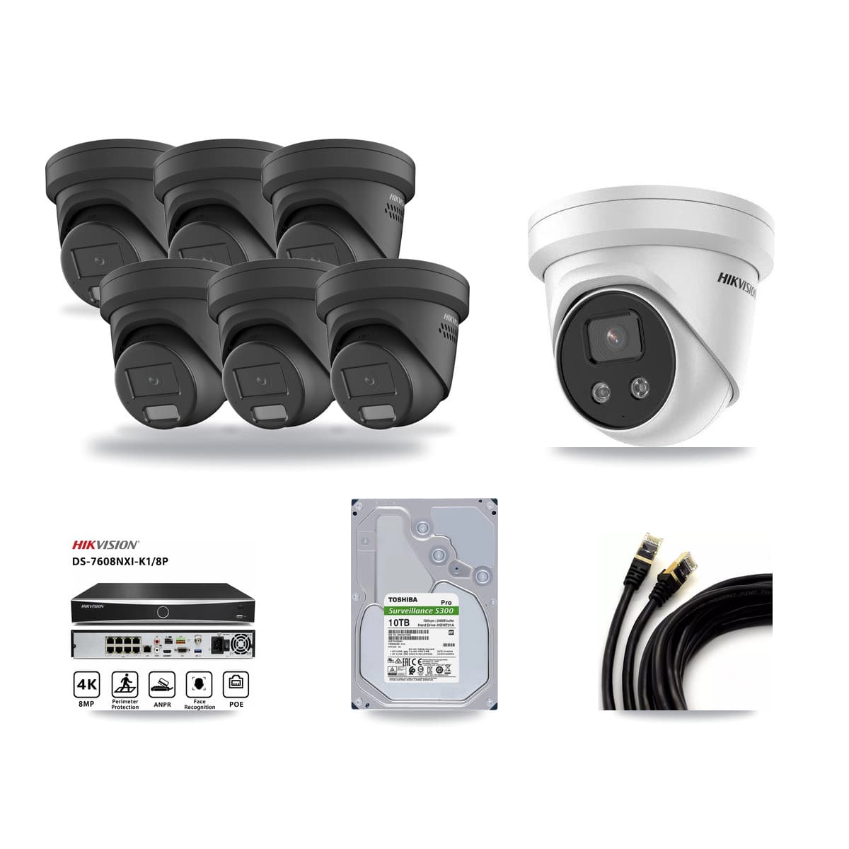 Hikvision 8-Channel 4MP – 5MP CCTV Kit — 6 Black 4MP + 1 5MP Turret Cameras + 10TB Recording - Image 1