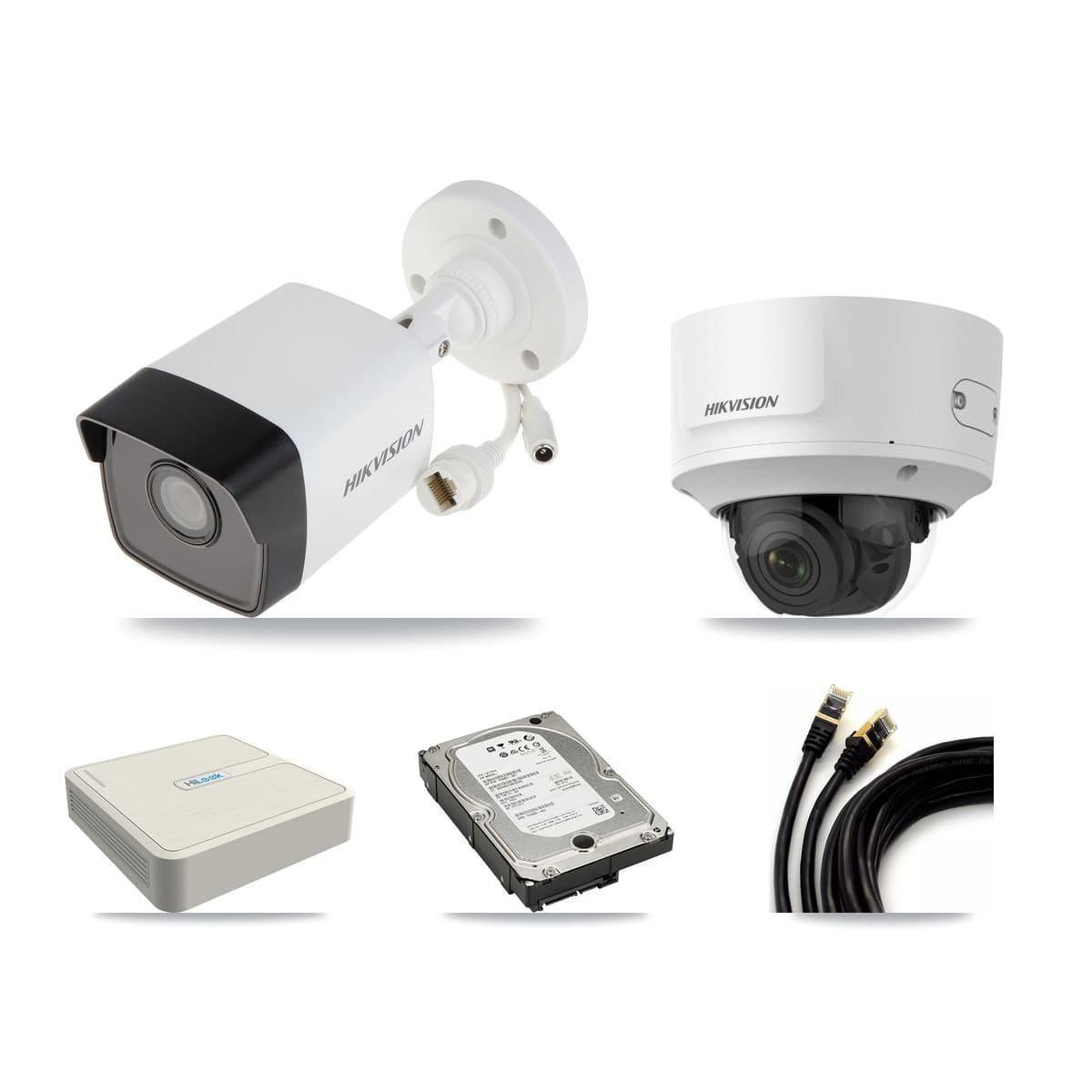 Hikvision & HiLook 8-Channel 2MP – 5MP CCTV Kit — 3 5MP Bullet + 1 2MP Dome Cameras + 5TB Recording (NVR-108H-D Recorder)