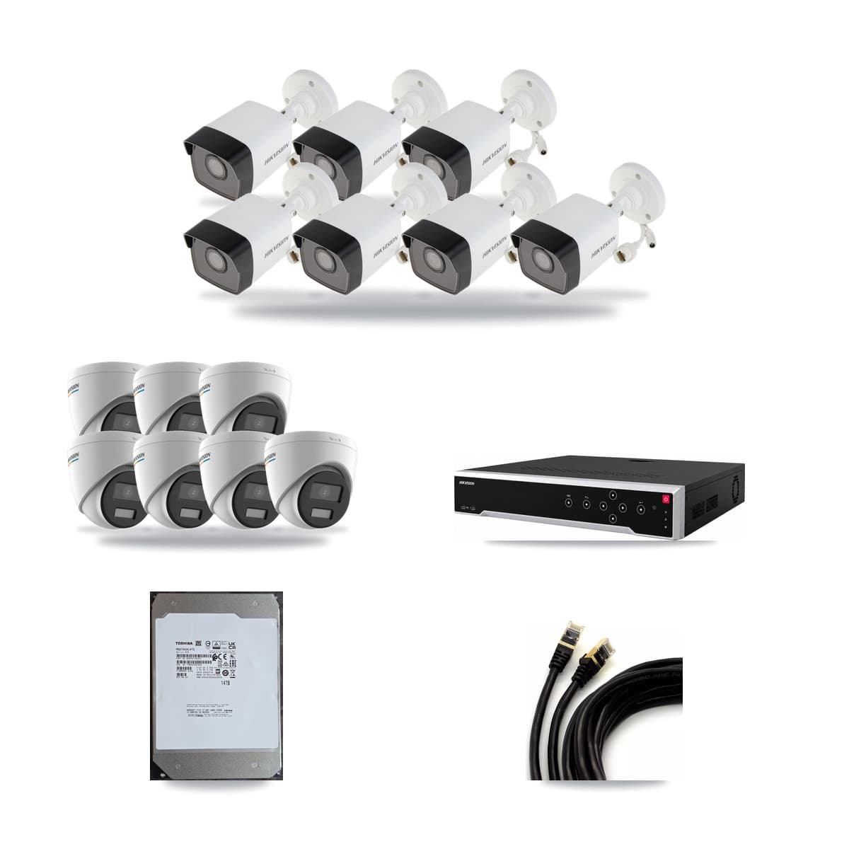 Hikvision 32-Channel 2MP – 5MP CCTV Kit — 7 5MP Bullet + 7 2MP Turret Cameras + 14TB Recording - Image 1