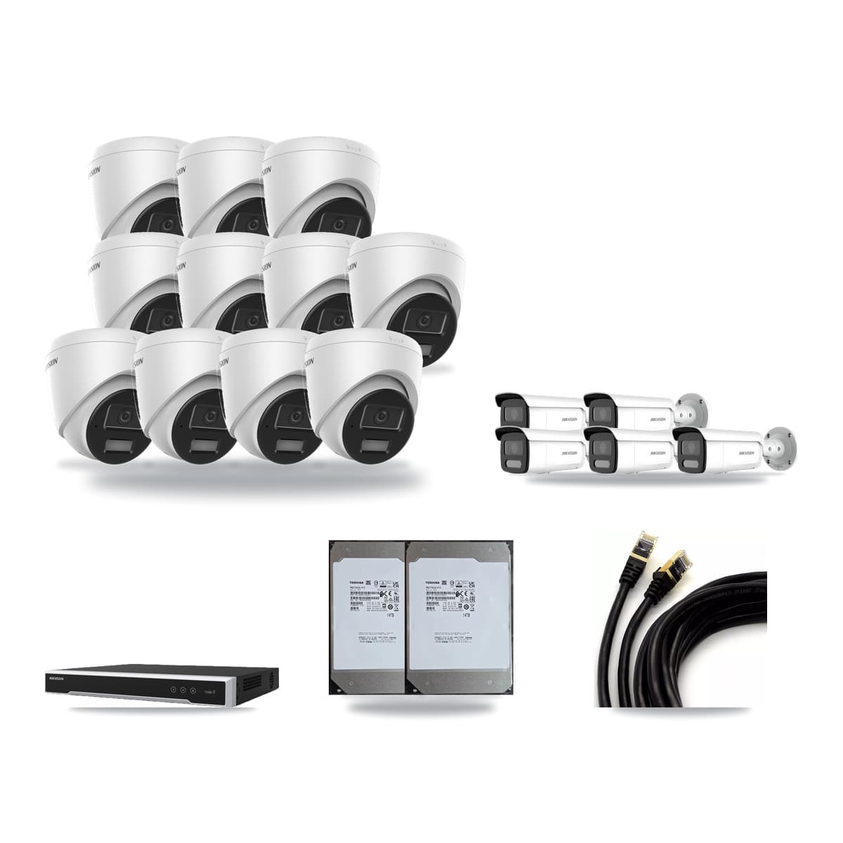 Hikvision 16-Channel 4MP CCTV Kit — 11 Turret + 5 Bullet Cameras + 2× 14TB Recording (DS-7616NI-M2 Recorder) - Image 1