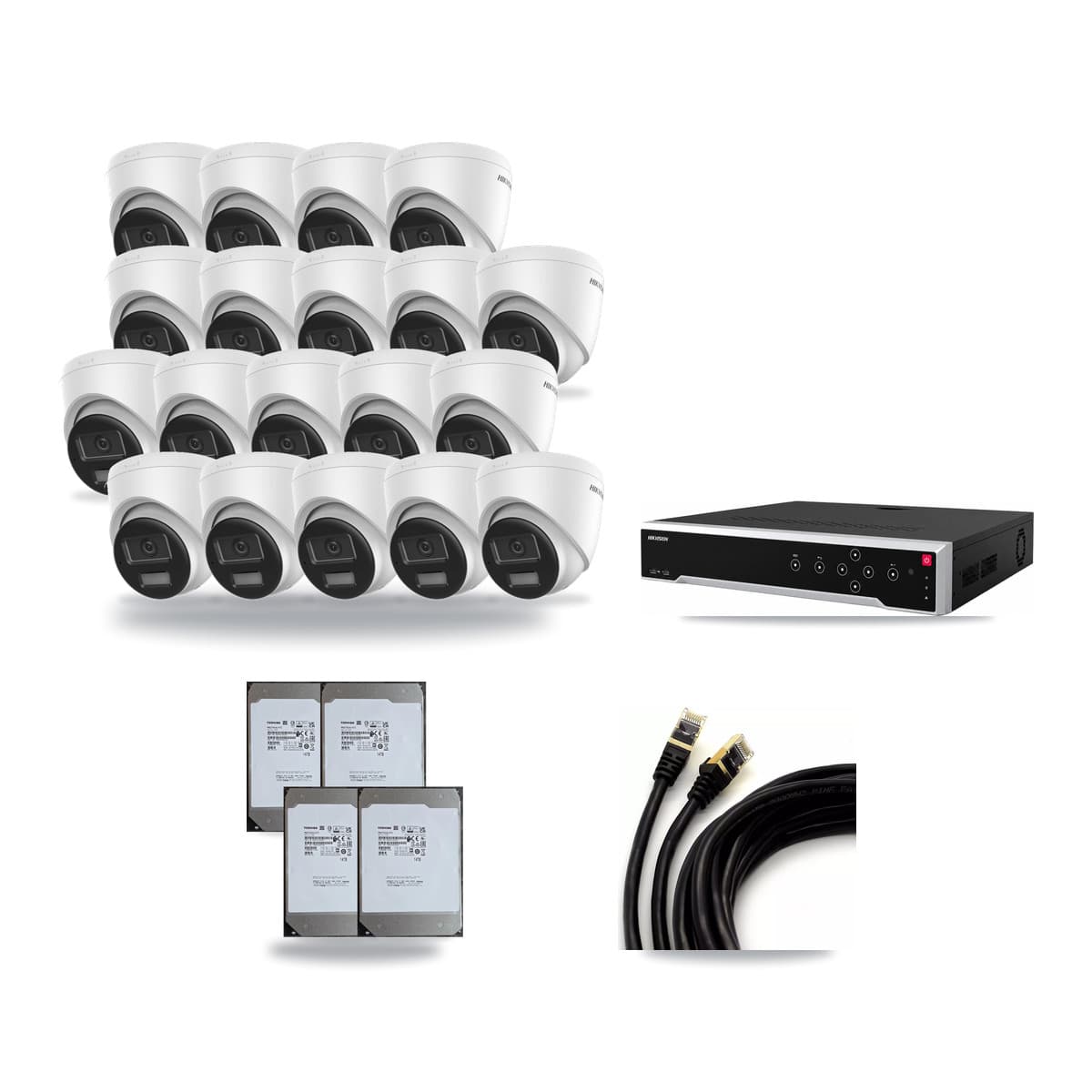 Hikvision 32-Channel 4K CCTV Kit — 19 DS-2CD1383G2-LIUF/SL Turret Cameras + 4× 14TB Recording (DS-7732NI-M4/24P Recorder) - Image 1