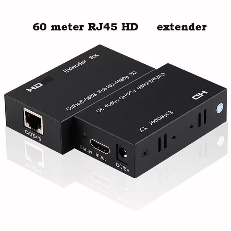 HDMI Extender Over Ethernet RJ45 - Cat5e/Cat6 - 1080P Full HD – 30m (100ft) Transmitter & Receiver Kit + 2x EU PSU