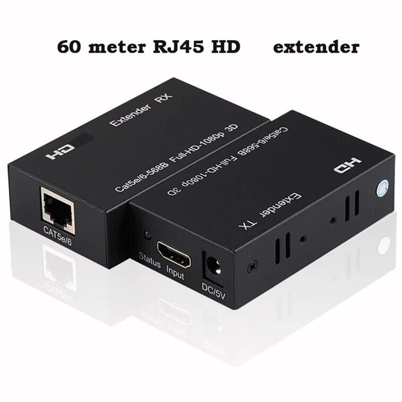 HDMI Extender Over Ethernet RJ45 - Cat5e/Cat6 - 1080P Full HD – 30m (100ft) Transmitter & Receiver Kit + 2x EU PSU