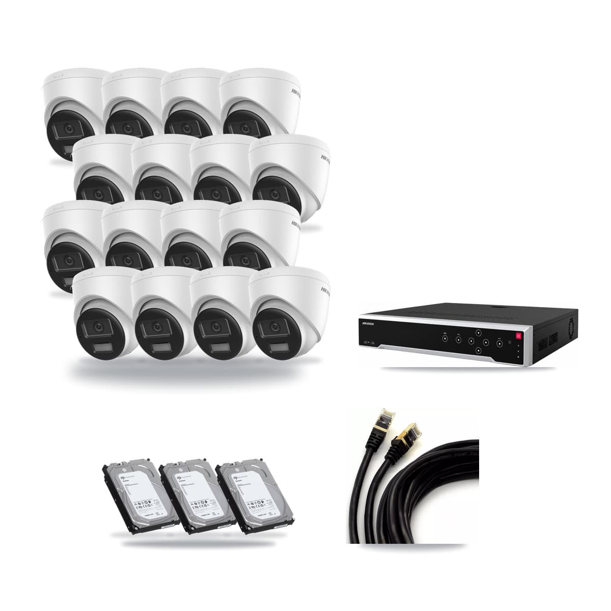 Hikvision 32-Channel 4K CCTV Kit — 16 DS-2CD1383G2-LIU Turret Cameras + 3× 6TB Recording (DS-7732NI-M4/24P Recorder) - Image 1