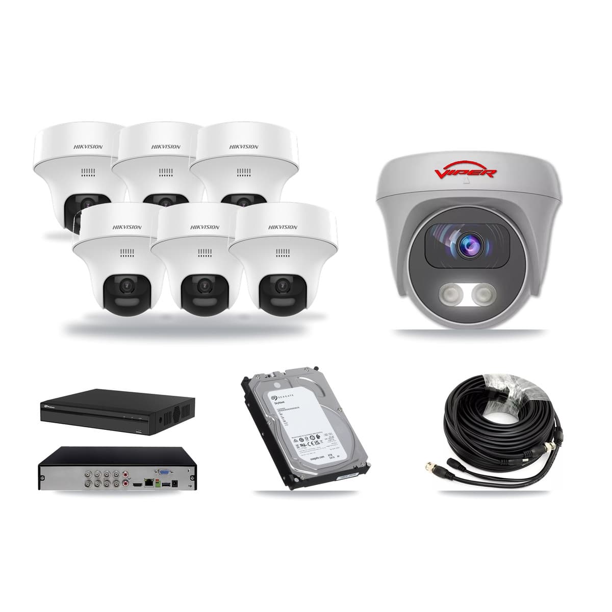 8-Channel 5MP CCTV Kit — 6 DS-2CE70K0T Turret + 1 VIPER-5MP-3K Cameras + 6TB Recording - Image 1